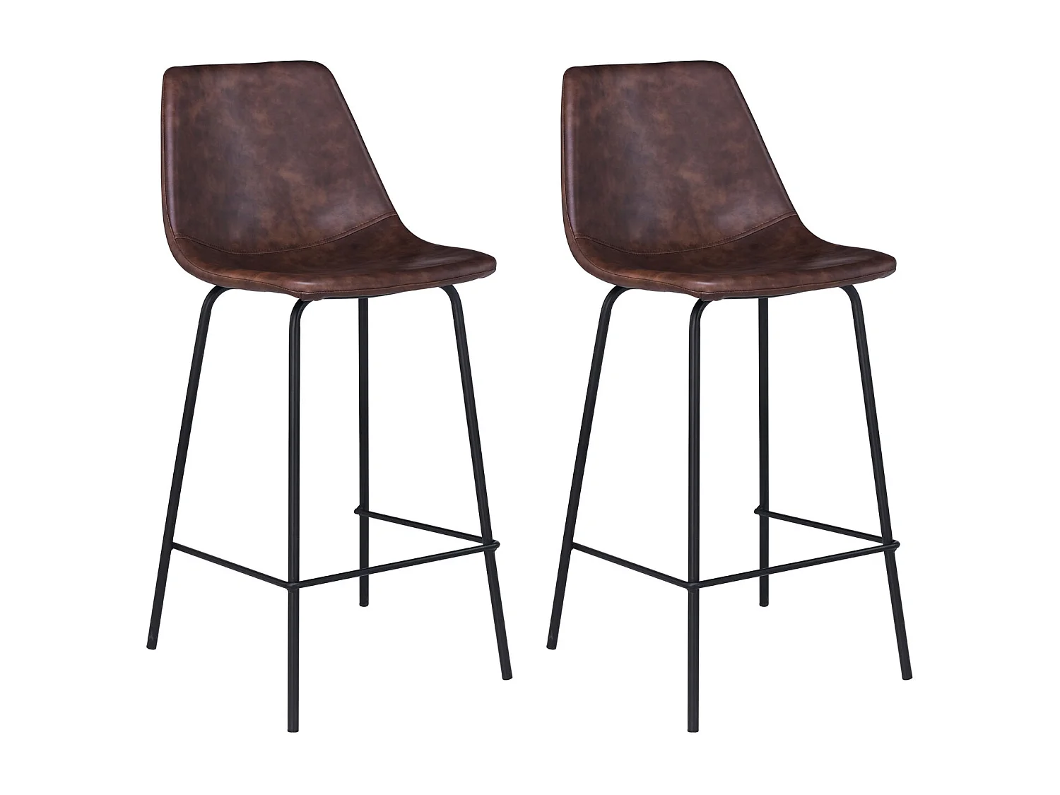 Lot de 2 tabourets de bar vintage LUCIEN marron - Hauteur d'assise 65cm - HAPPY GARDEN