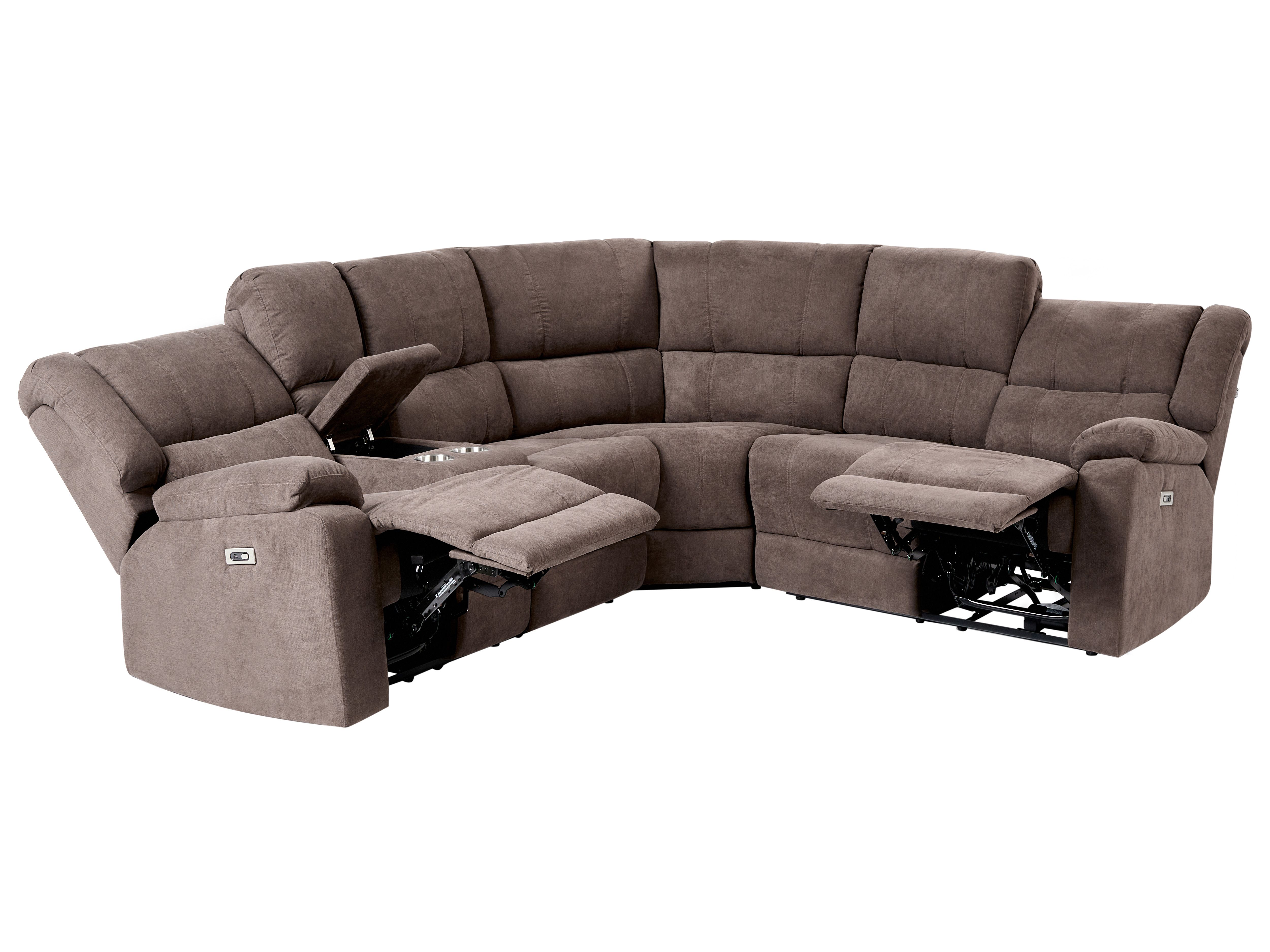 Electric Recliner Corner Sofa 5 Seater ROKKE Fabric Brown with USB Port Left Hand
