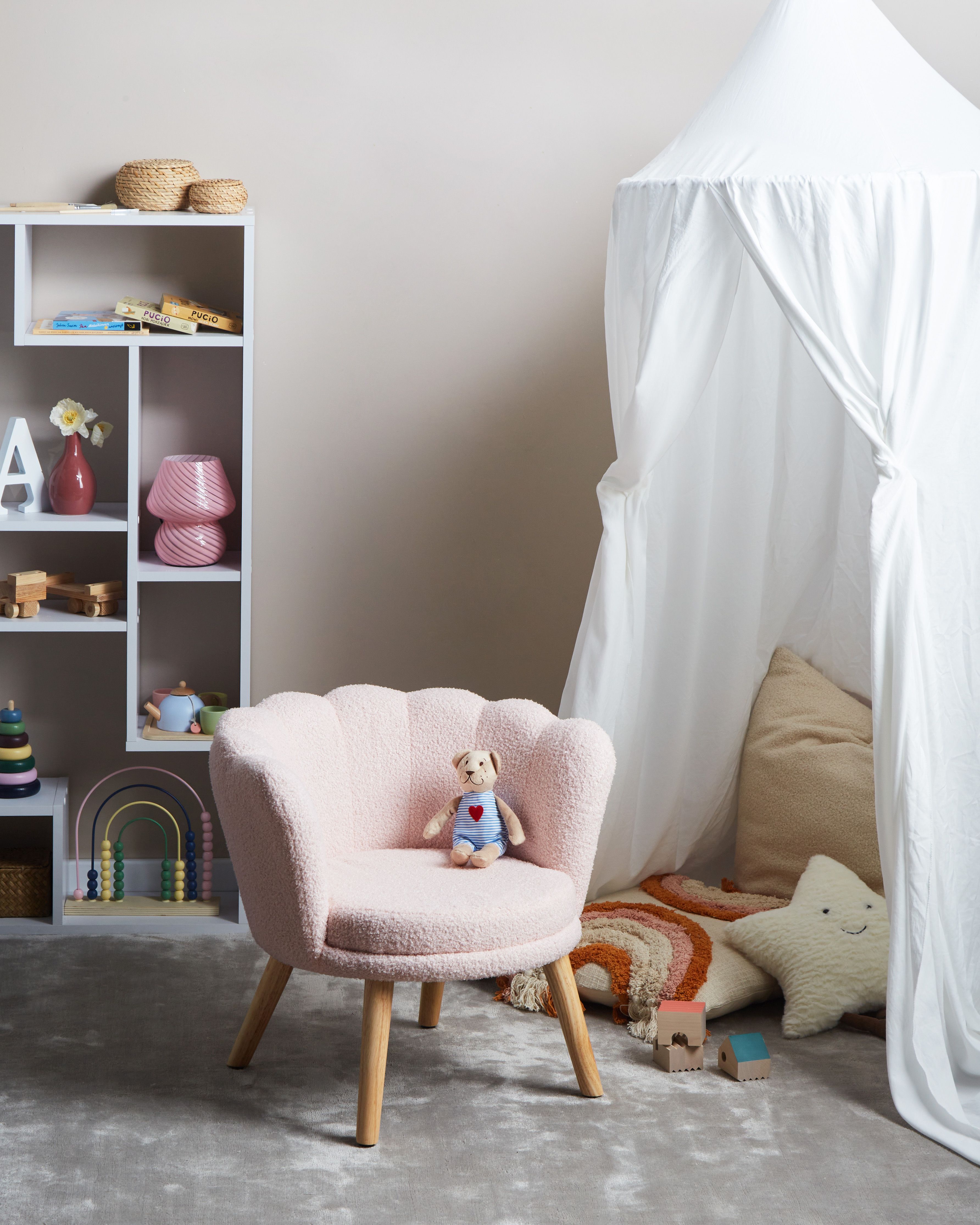 Kids Armchair HALBY Boucle Pastel Pink