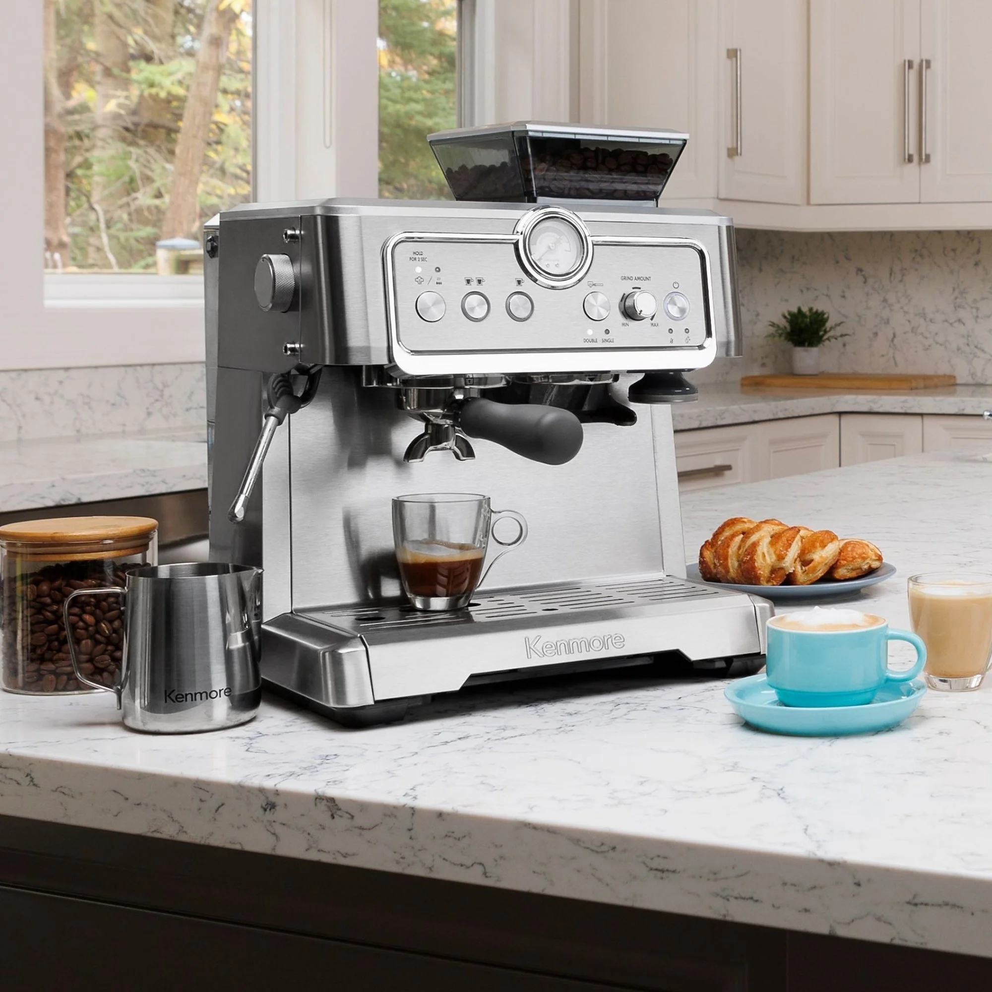 Kenmore Espresso Machine With Grinder & Milk Frother, Stainless Steel