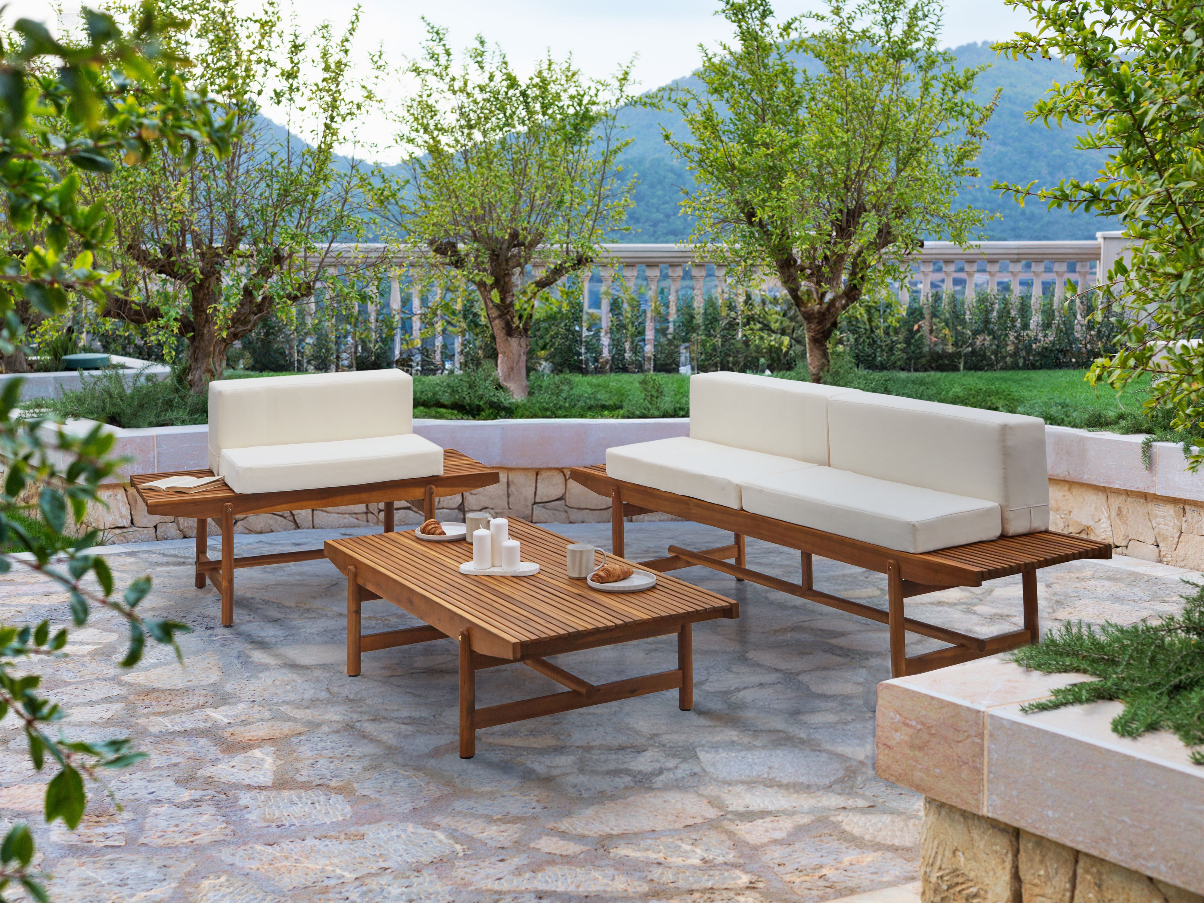 Garden Lounge Set with Table 3 Seater GIAVENO Acacia Wood Off-White