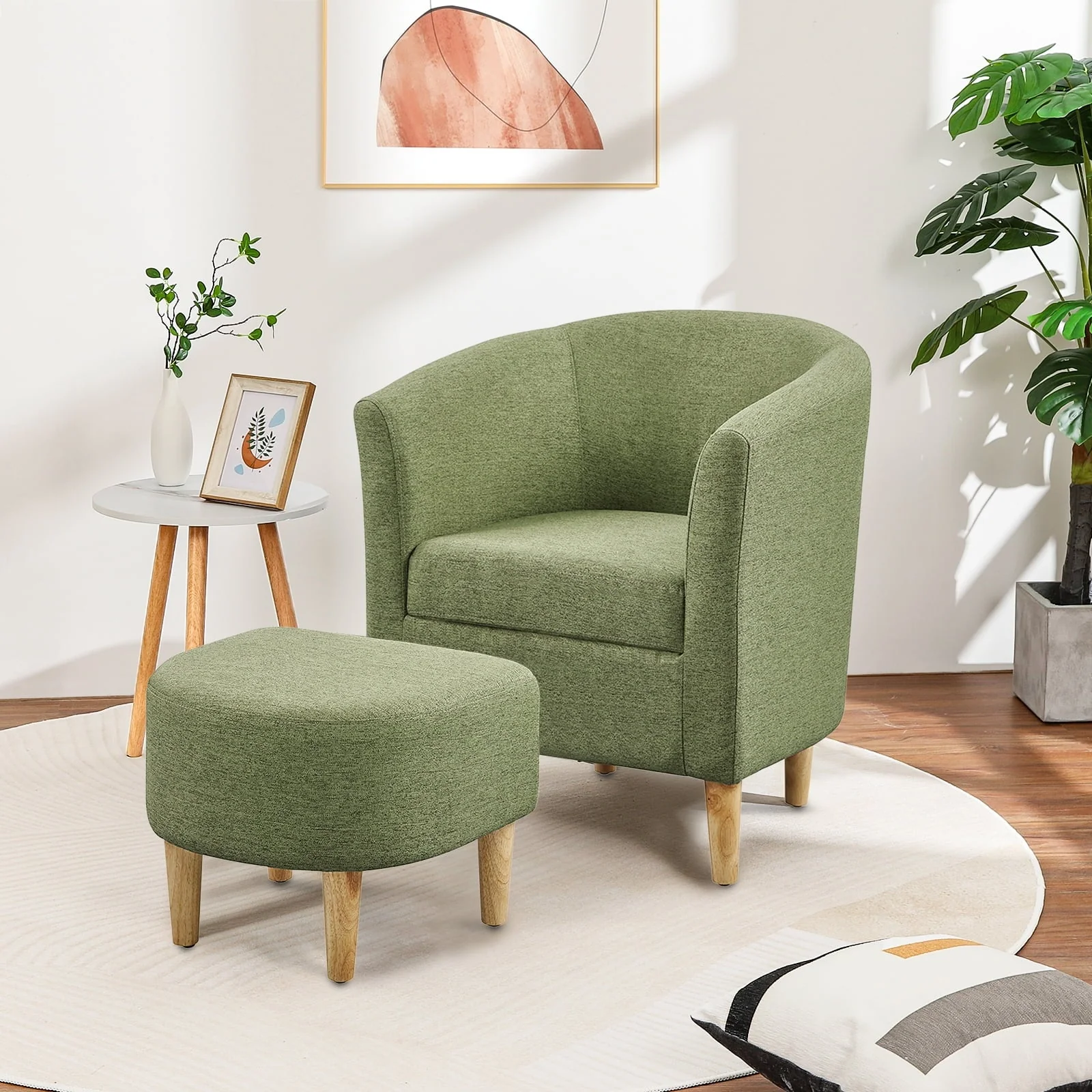 Lohoms Accent Arm Chair With Ottoman Set, Modern Home Leisure Chair with Footrest, Comfy Upholstered Armchair Single Sofa, Reading Chair with Solid Wood Legs for Living Room Bedroom, Gray - Image 7