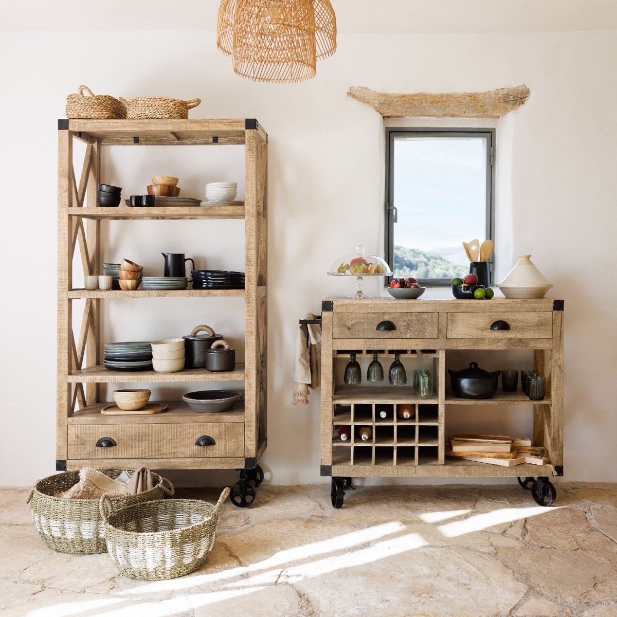 Set of 2 XL baskets Rattan