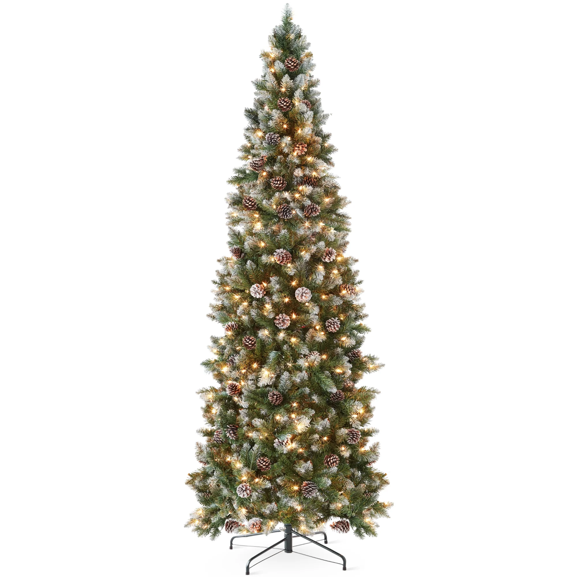 Best Choice Products 6ft Pre-Lit Partially Flocked Pencil Christmas Tree w/ 250 Lights, Pine Cones, Foldable Stand - Image 30