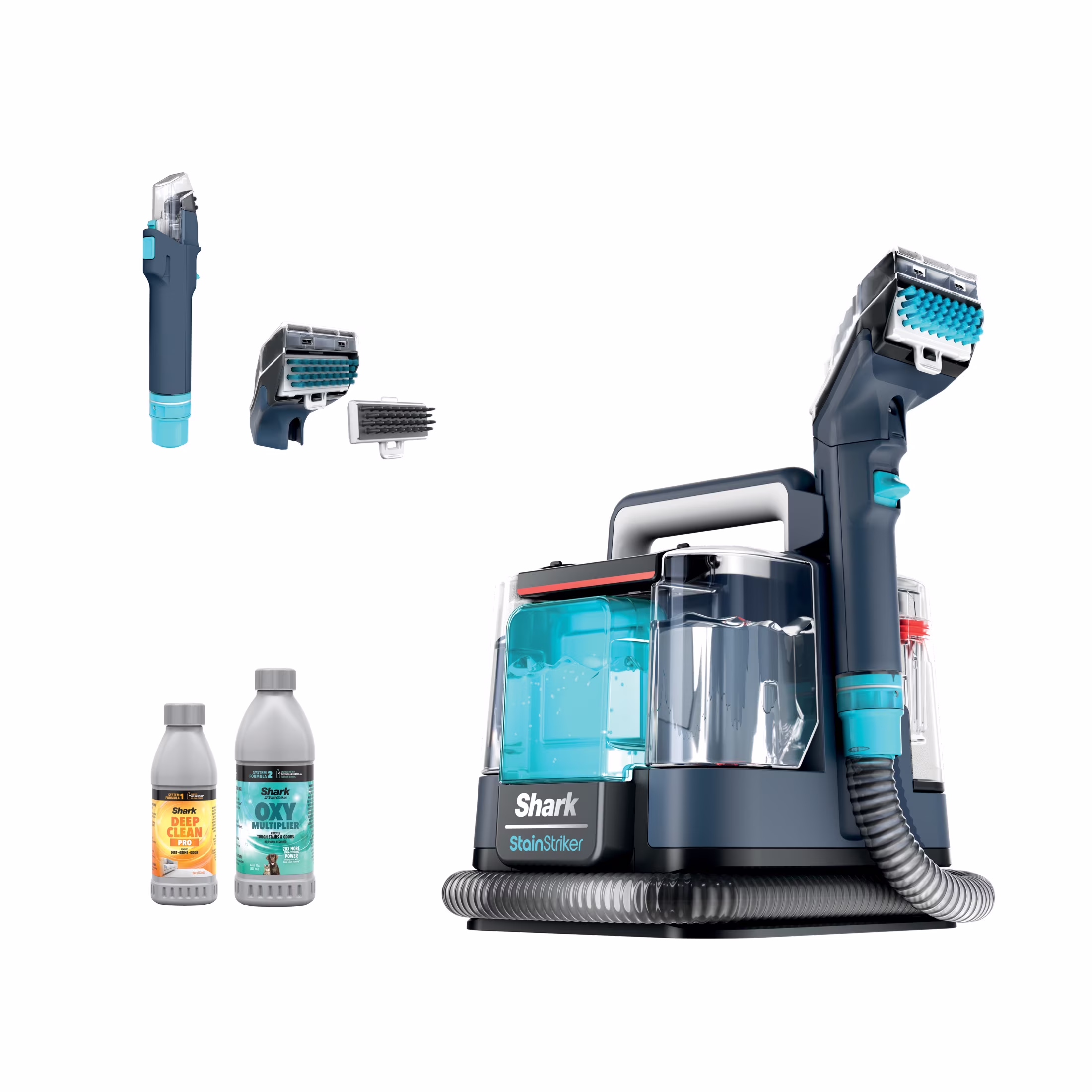 Shark StainStriker Carpet and Upholstery Cleaner, Portable with 2 Tools, 6oz Deep Clean Pro Formula and 12oz OXY Multiplier Formula, PX200 Navy/White - Image 2