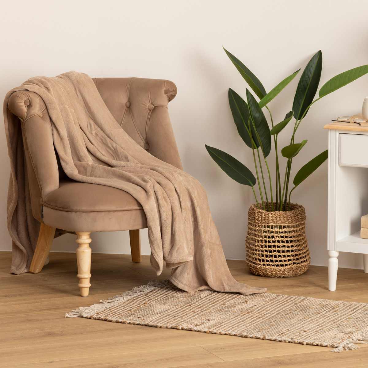 Flannel plaid Beige, 180x230 cm