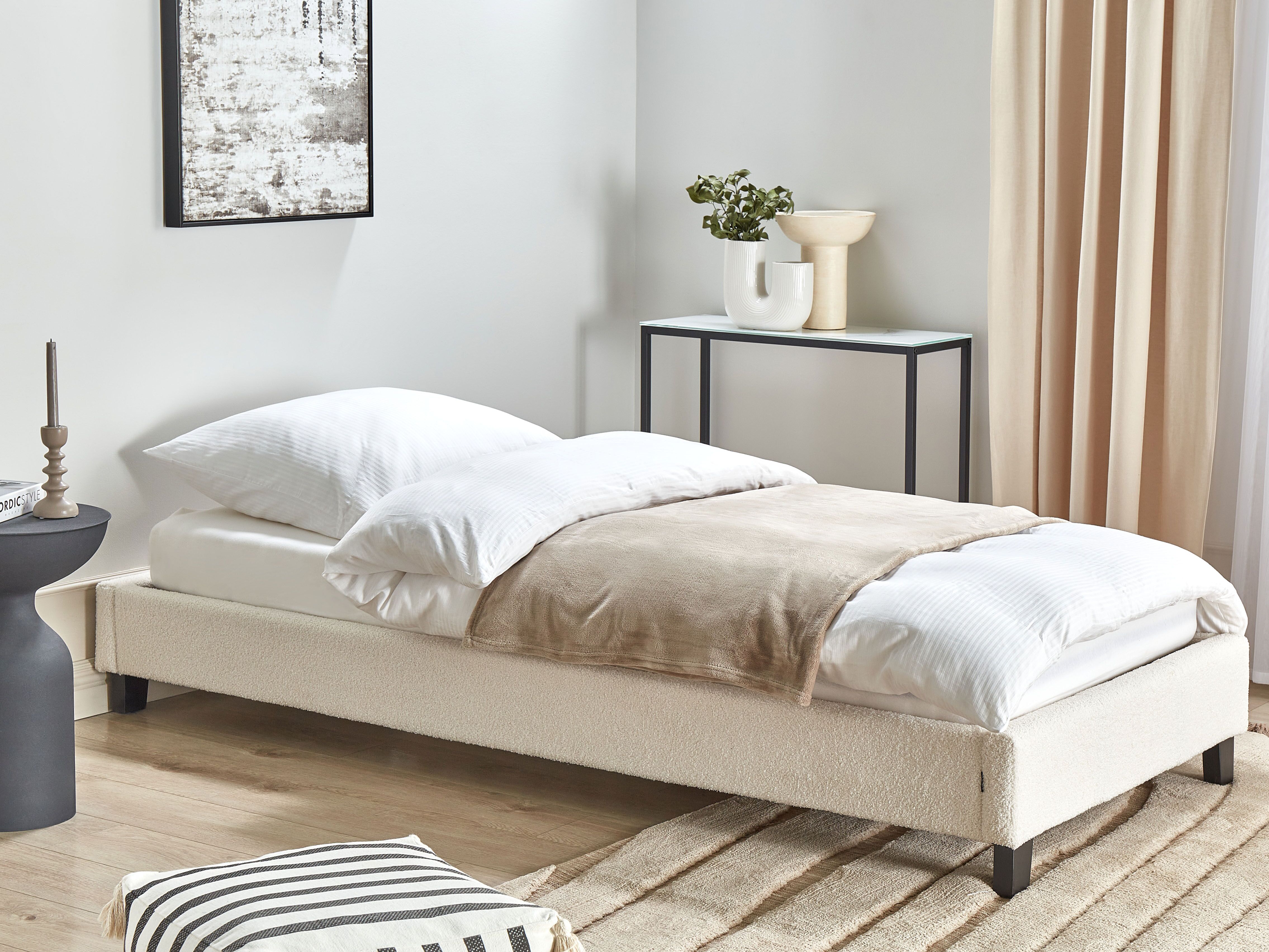 Bed without Headboard Boucle ROANNE 90 x 200 cm (EU Single) Light Beige