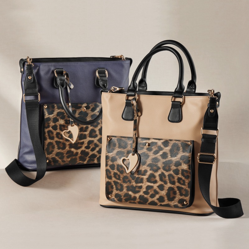 Tori II Faux Leather Tote with Leopard-Print Patch Pocket - MIDNIGHT VELVET CATALOG