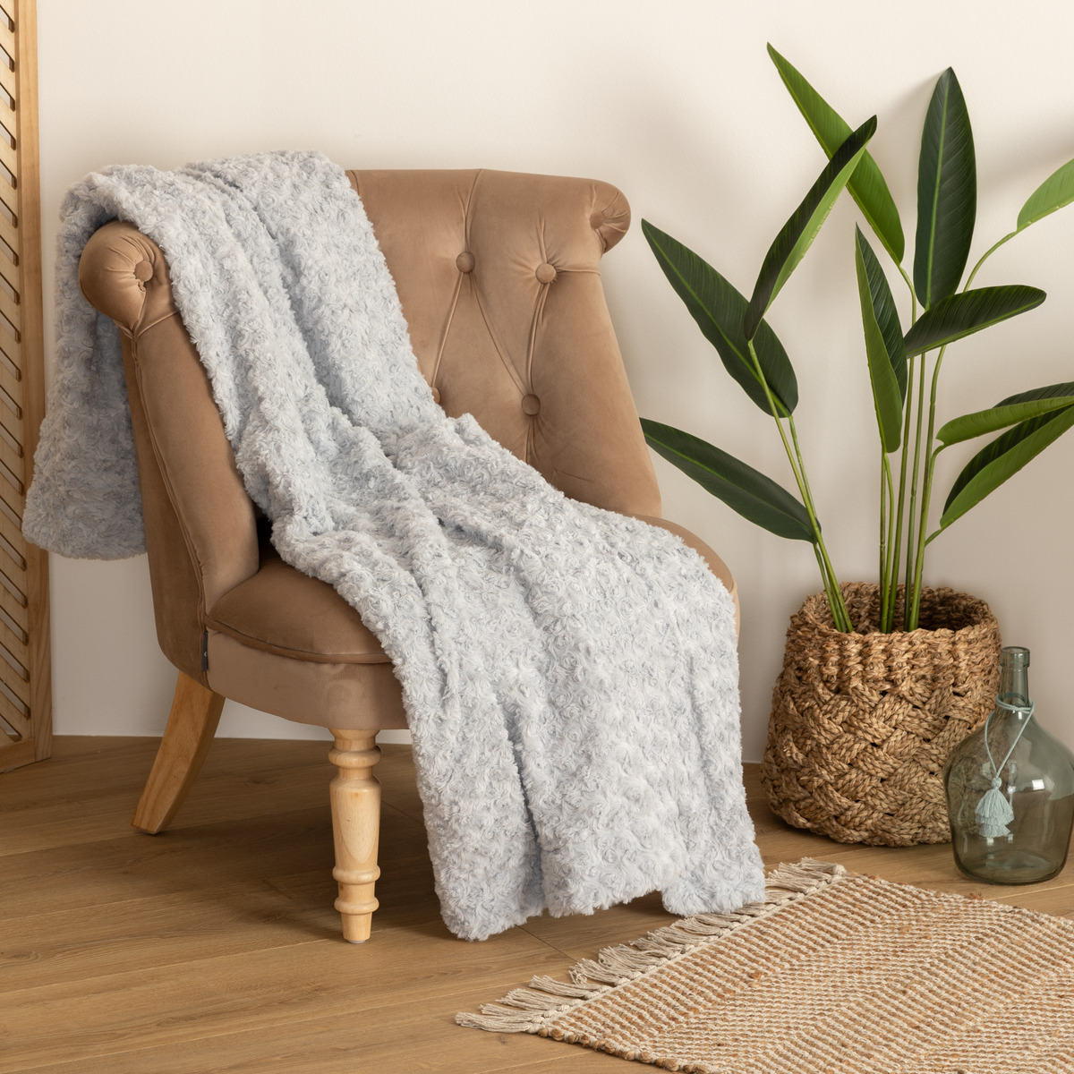 Faux fur plaid "Bouclette" Grey, 120x160 cm