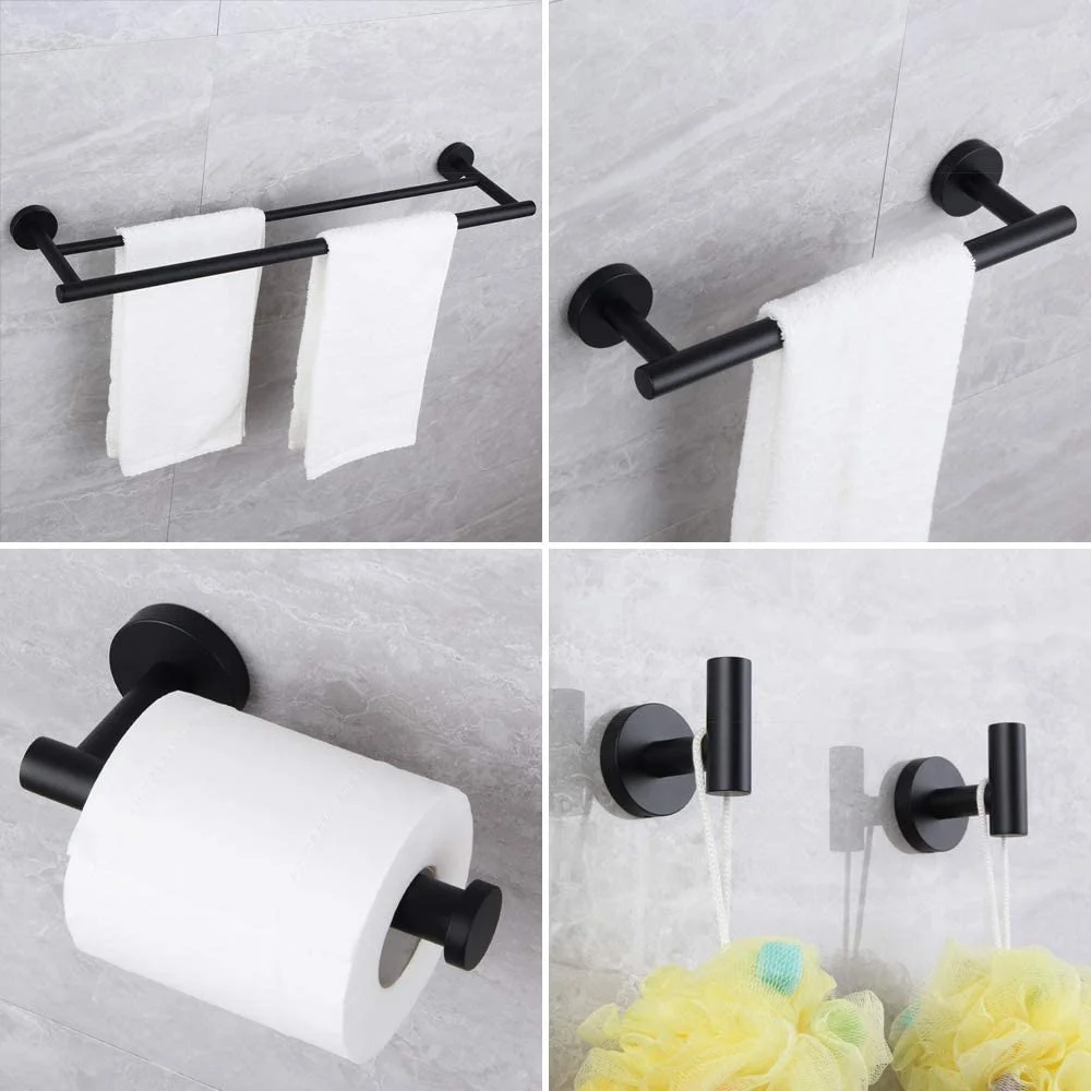 Matte Black Bathroom Accessories Kit 5-Pieces Bathroom Hardware Set Wall Mounted - Includes 24