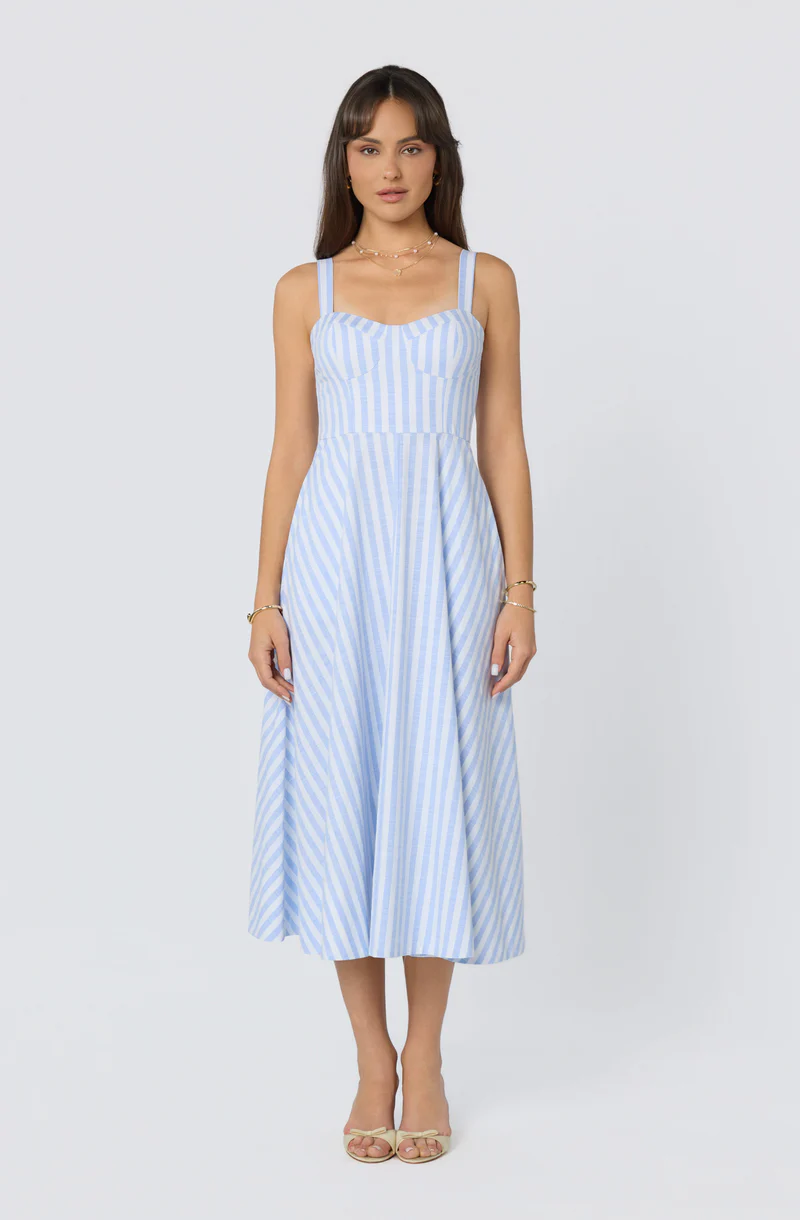 Isabela Striped Sweetheart Midi Dress