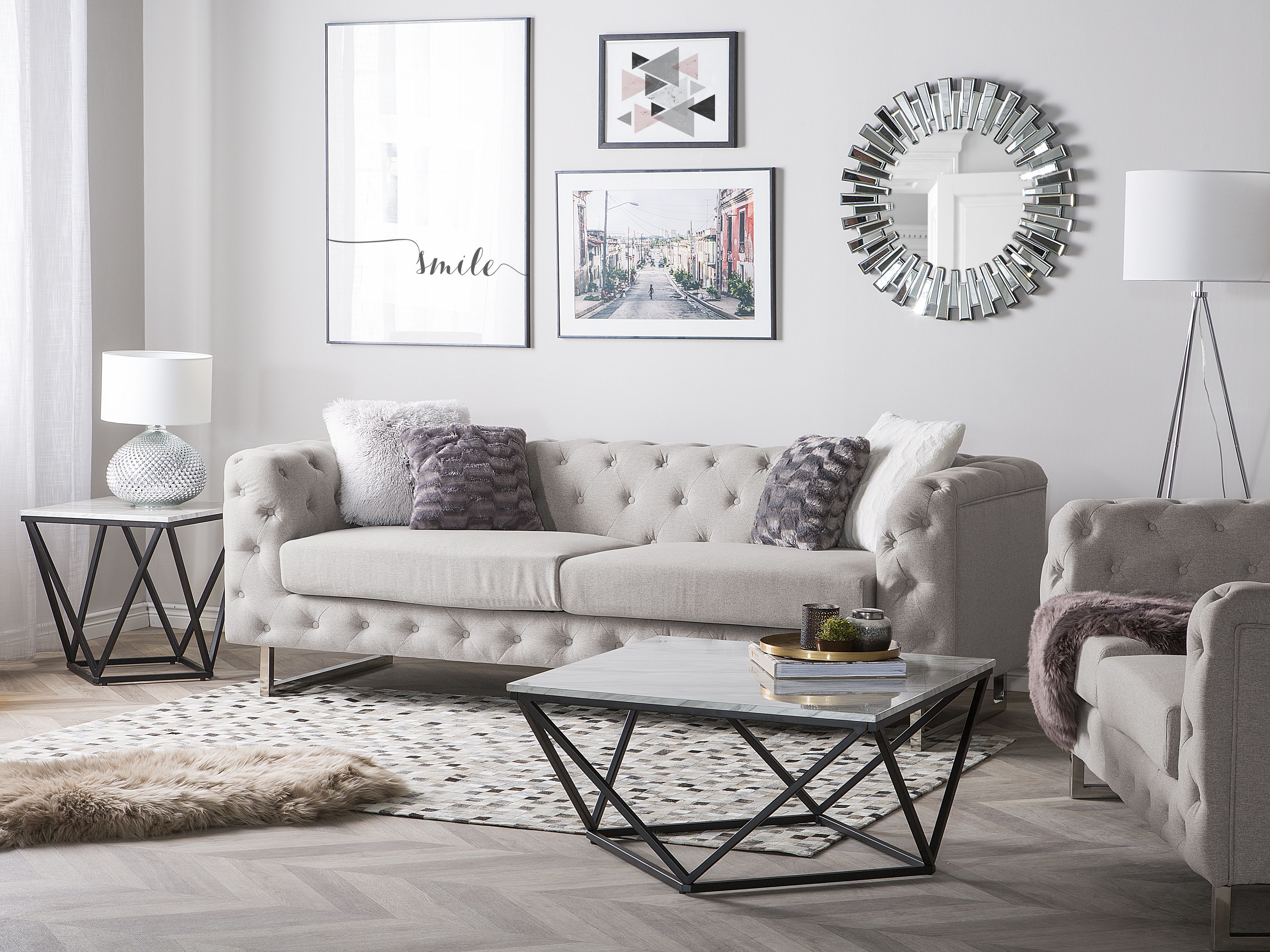 Sofa 3 Seater VISSLAND Fabric Light Beige