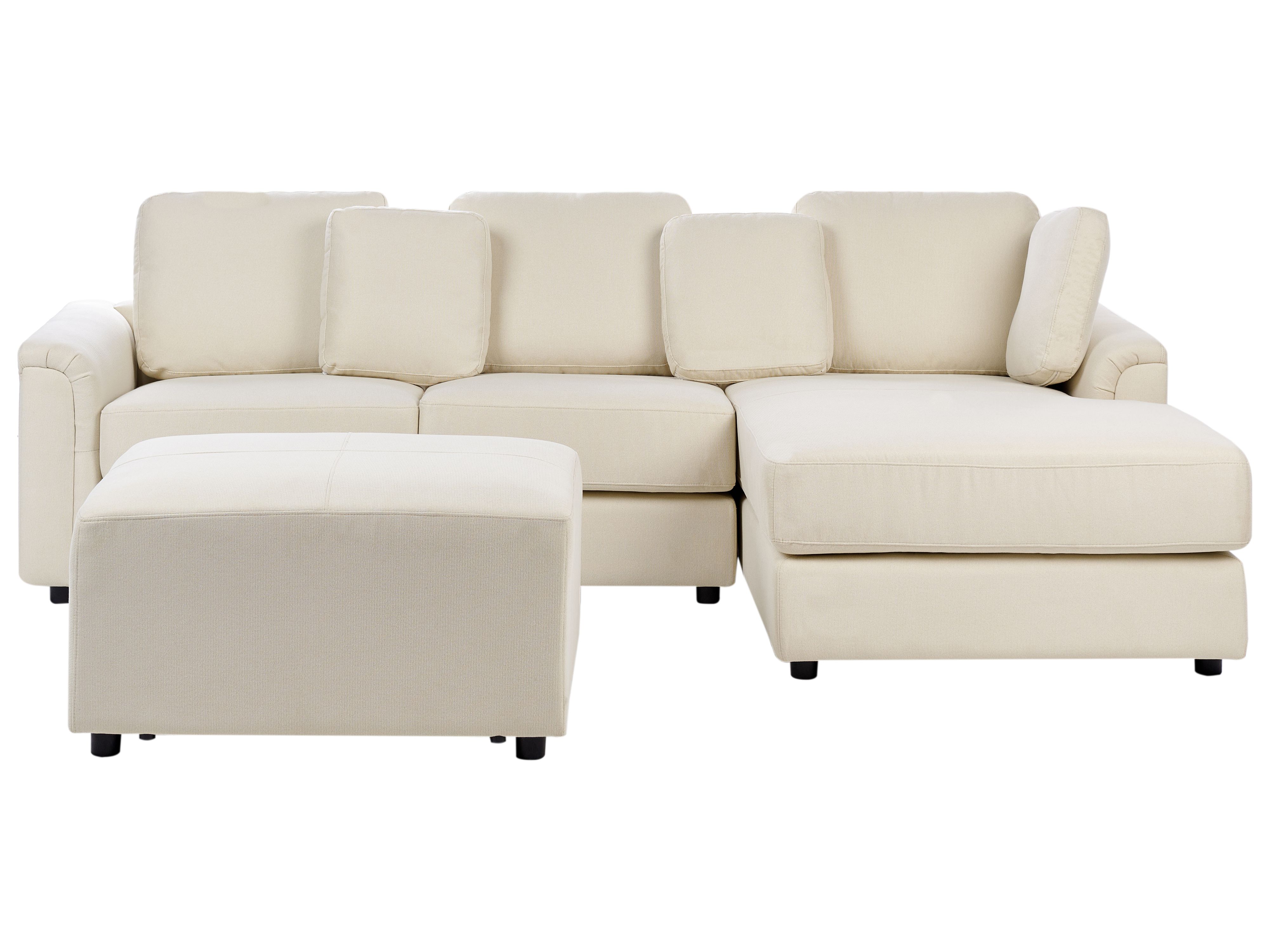 Corner Sofa 4 Seater KOHLO Fabric Light Beige with Ottoman Left Hand