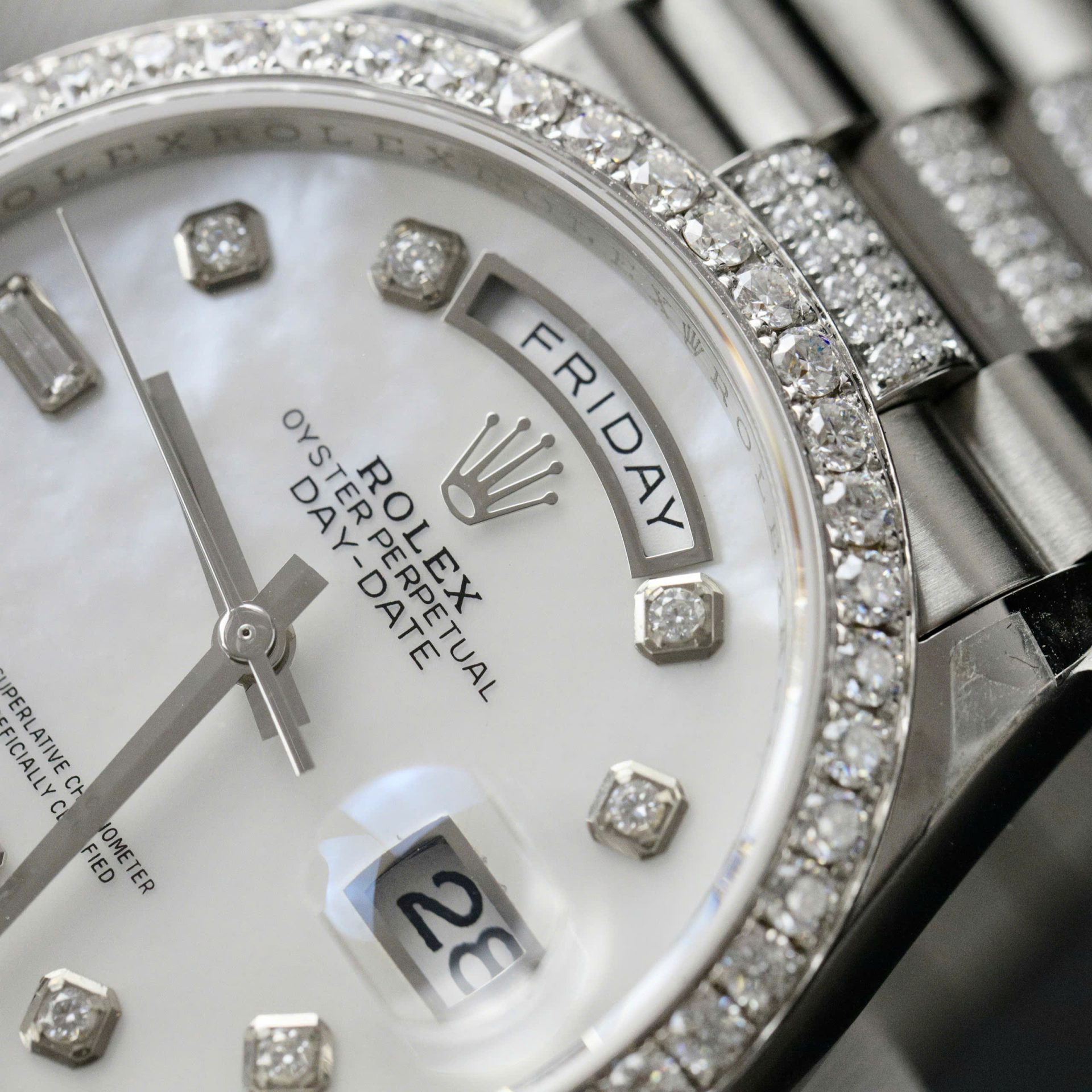 Rolex Day-Date Dial MOP Best Replica Watch Custom Moissanite Diamonds 36mm - Top club