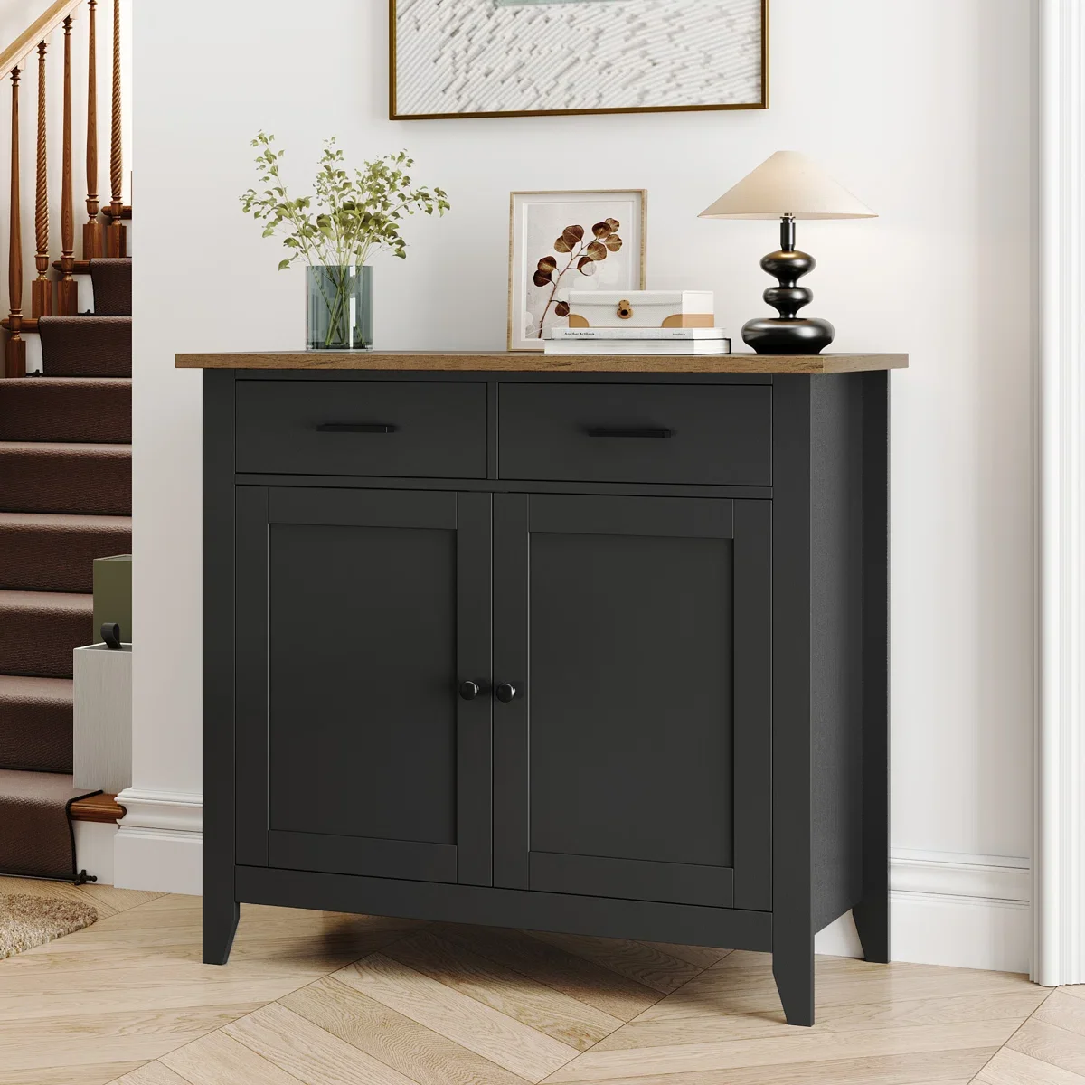 Homfa Entryway Cabinet, Kitchen Storage Cabinet, Farmhouse Buffet Sideboard with 2 Drawers and 2 Doors,Coffee Bar with Storage for Dining Room Living Room,White - Image 20