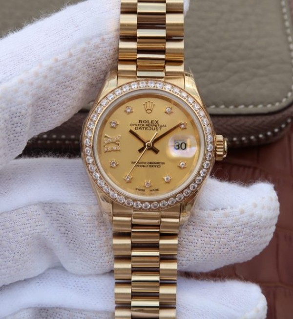 Replica Rolex DateJust 31mm Diamonds Bezel/Markers RG Gold Dial Bracelet A2235 - Elite Watch Atelier