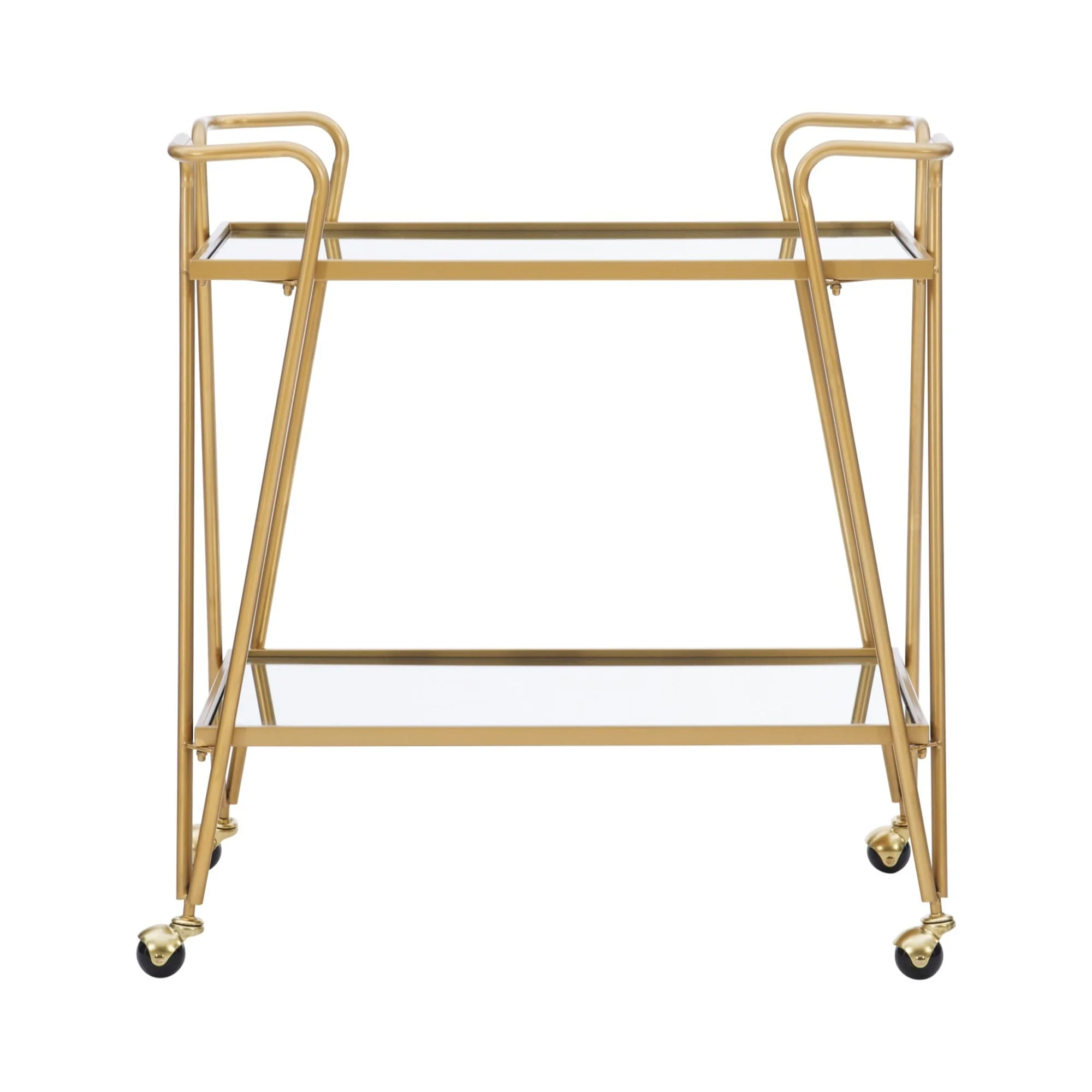Linon Mia Mid-Century Mirrored Metal Bar Cart in Gold