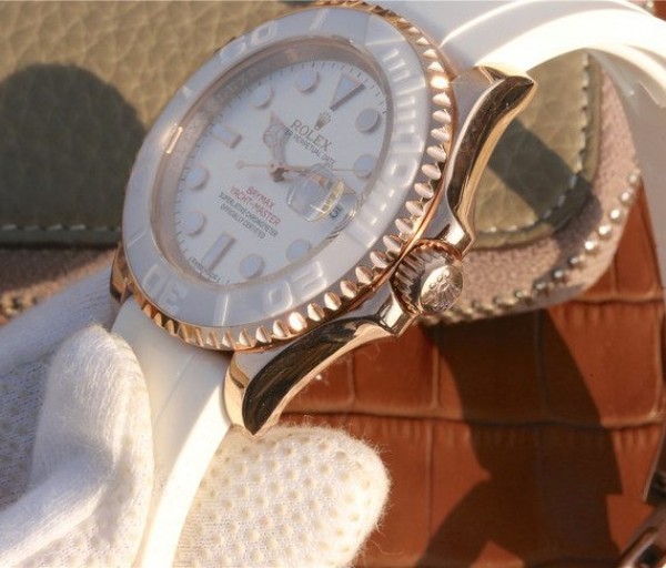 Replica Rolex Yacht-Master 116655 RG White Dial White Ceramic Rubber Strap A2824 - Top club