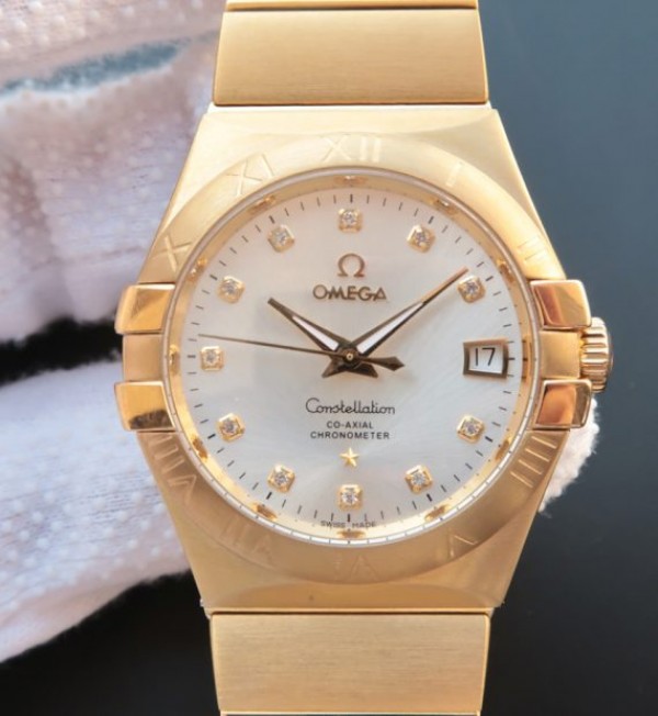 Replica Omega V6 Constellation YG White Dial Diamonds Markers YG Bracelet A2500 - Elite Watch Atelier