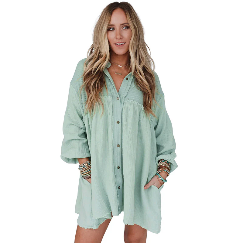 Early Autumn Thin Type Patchwork Pleated Long Sleeve Dress Women Casual High Waist Knee Length Short Dress Women - AZJHJ