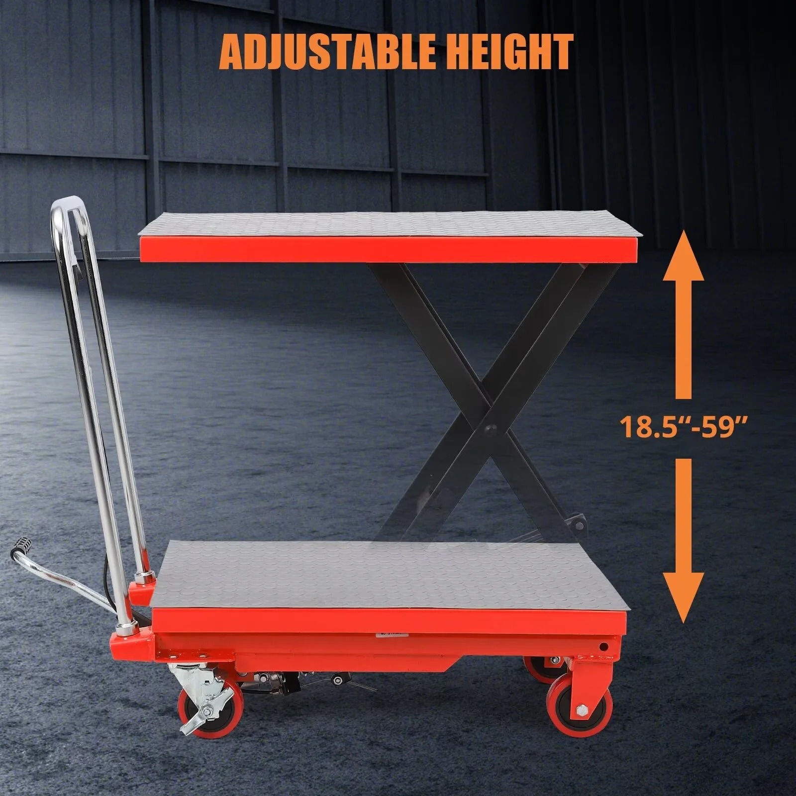 Hydraulic Lift Table Cart, 500lbs Capacity 59" Lifting Height, Single Scissor Lift Table Cart with 4 Wheels and Non-Slip Pad, Manual Elevating Cart for Material Handling Transportation - Image 15