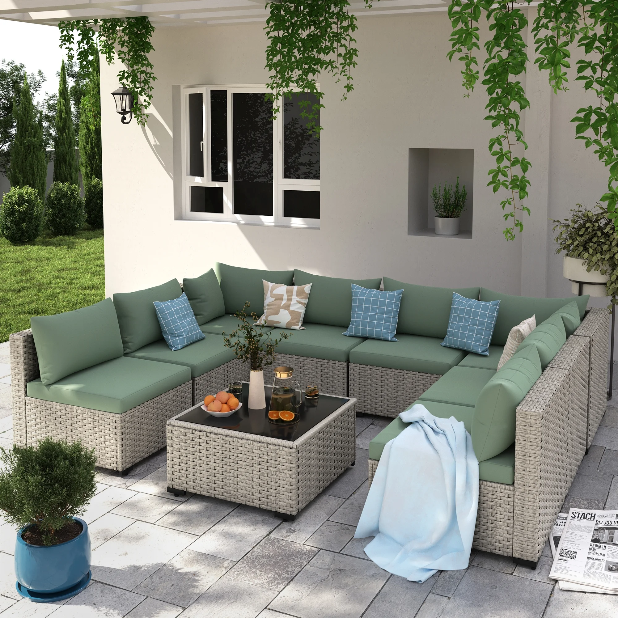 7 Pieces Patio Conversation Set, Outdoor Sectional PE Rattan Wicker Furniture Seat,Dark Gray - Image 40