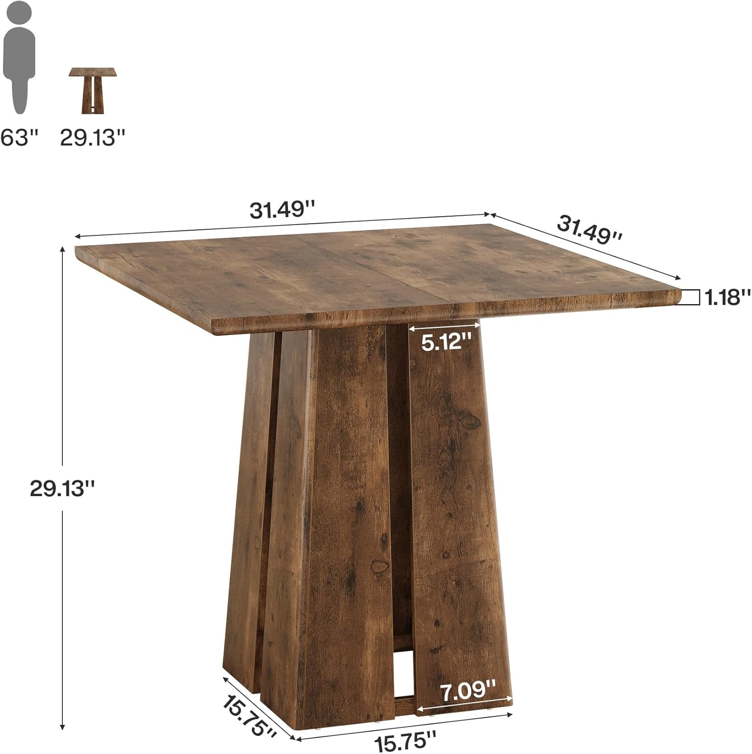 LITTLE TREE Wooden Square Dining Table 4 Sets, 31.5