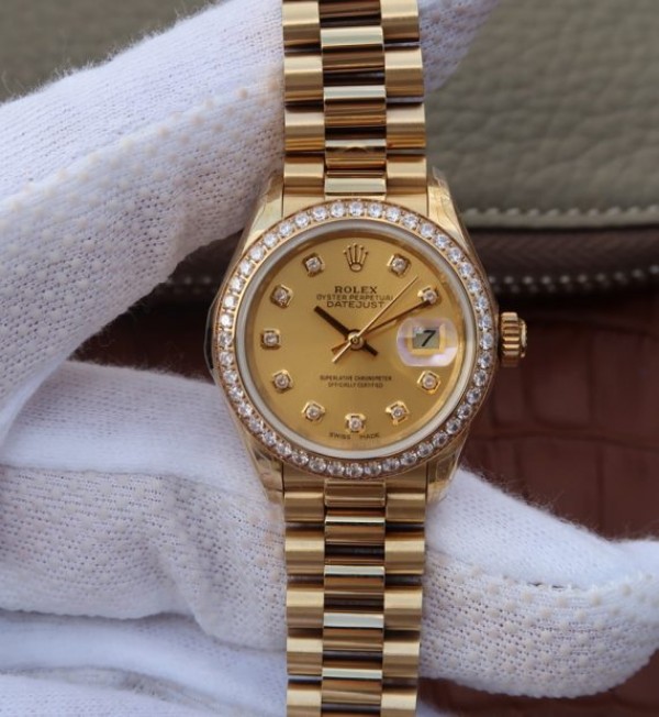 Replica Rolex DateJust 31mm Diamonds Bezel/Markers RG Case RG Gold Dial A2235 - Elite Watch Atelier