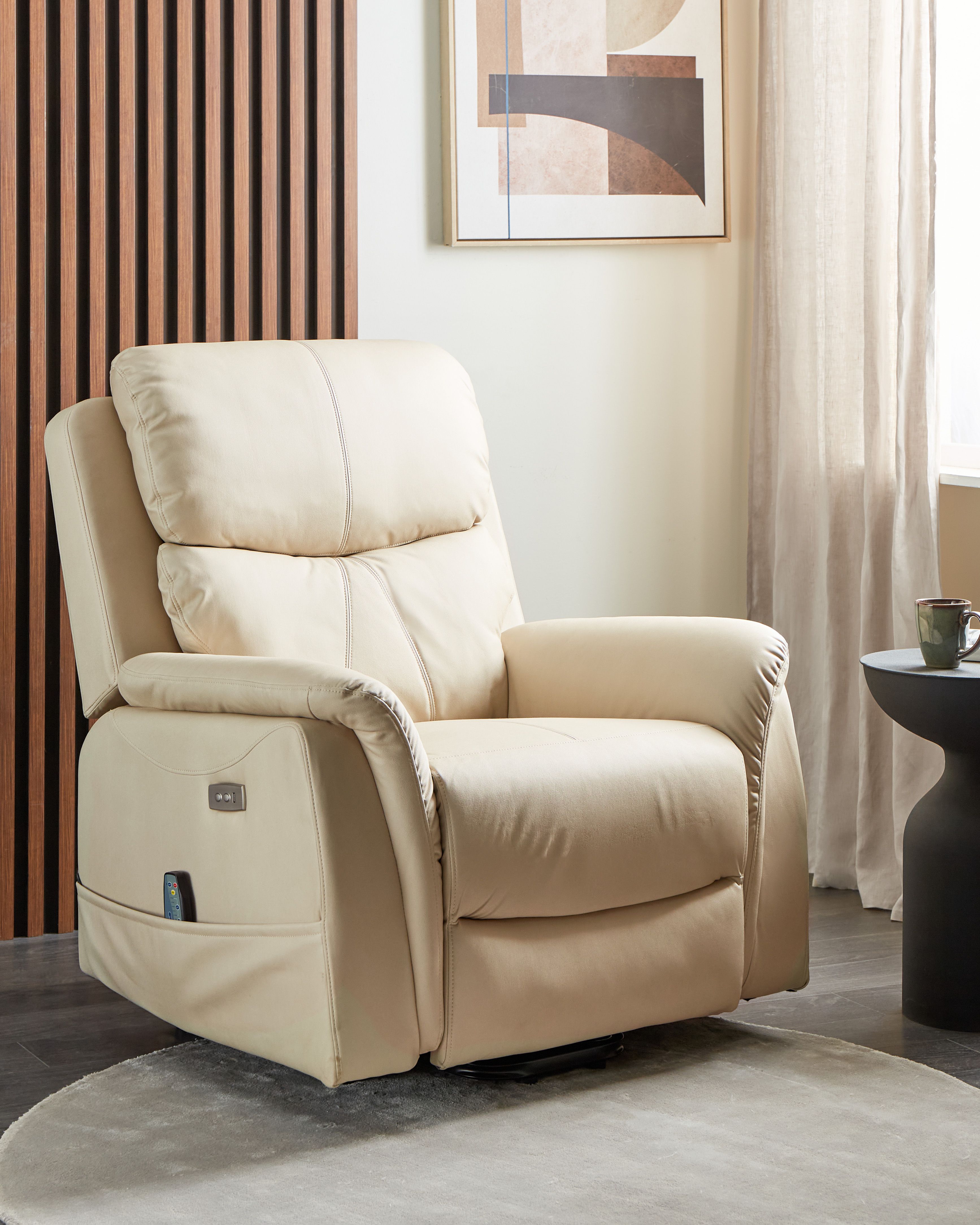 Electric Recliner Chair GLORIE with Massage Faux Leather Light Beige
