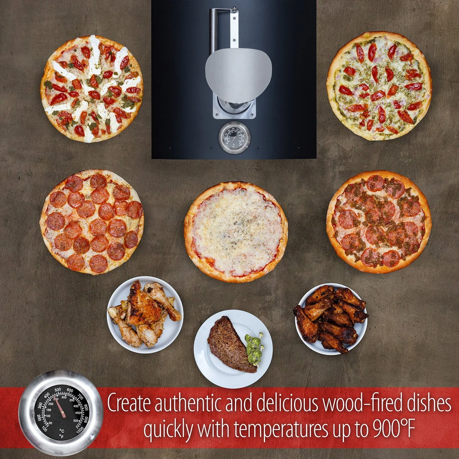 Deco Chef Outdoor Pizza Oven with 2-in-1 Pizza and Grill Oven Functionality, 13" Pizza Stone, Portable Stainless Steel Construction, Pizza Peel, Dough Scraper, Scoop, Slotted Grill (Black) - Image 3