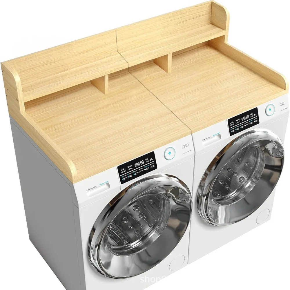 Modern Washer Dryer Countertop with 2-Tier Shelf,Laundry Room Countertop Organization Storage with 2.75" H Guard Edge Rails,Non-Slip Pad,Waterproof and Easy to Clean,54"W x 27.55"D,Natural Wood - Image 28