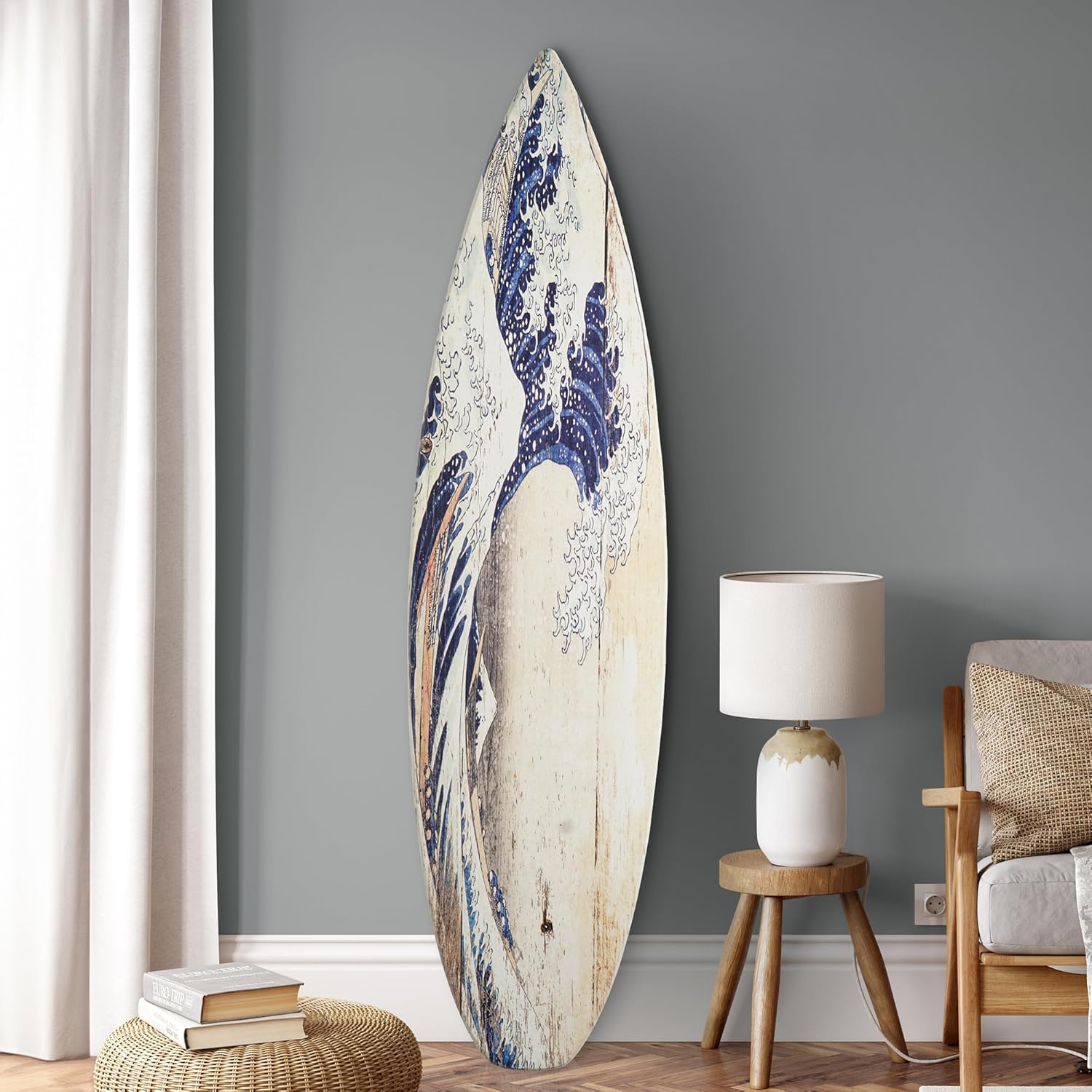 American Art Decor Surfboard Plaque Wall Sign - Beach House Wall Art - Large Tropical/Coastal Home Decor for Living Room, Bedroom, Bathroom, Patio, or Bar (The Great Wave off Kanagawa Wood, 60