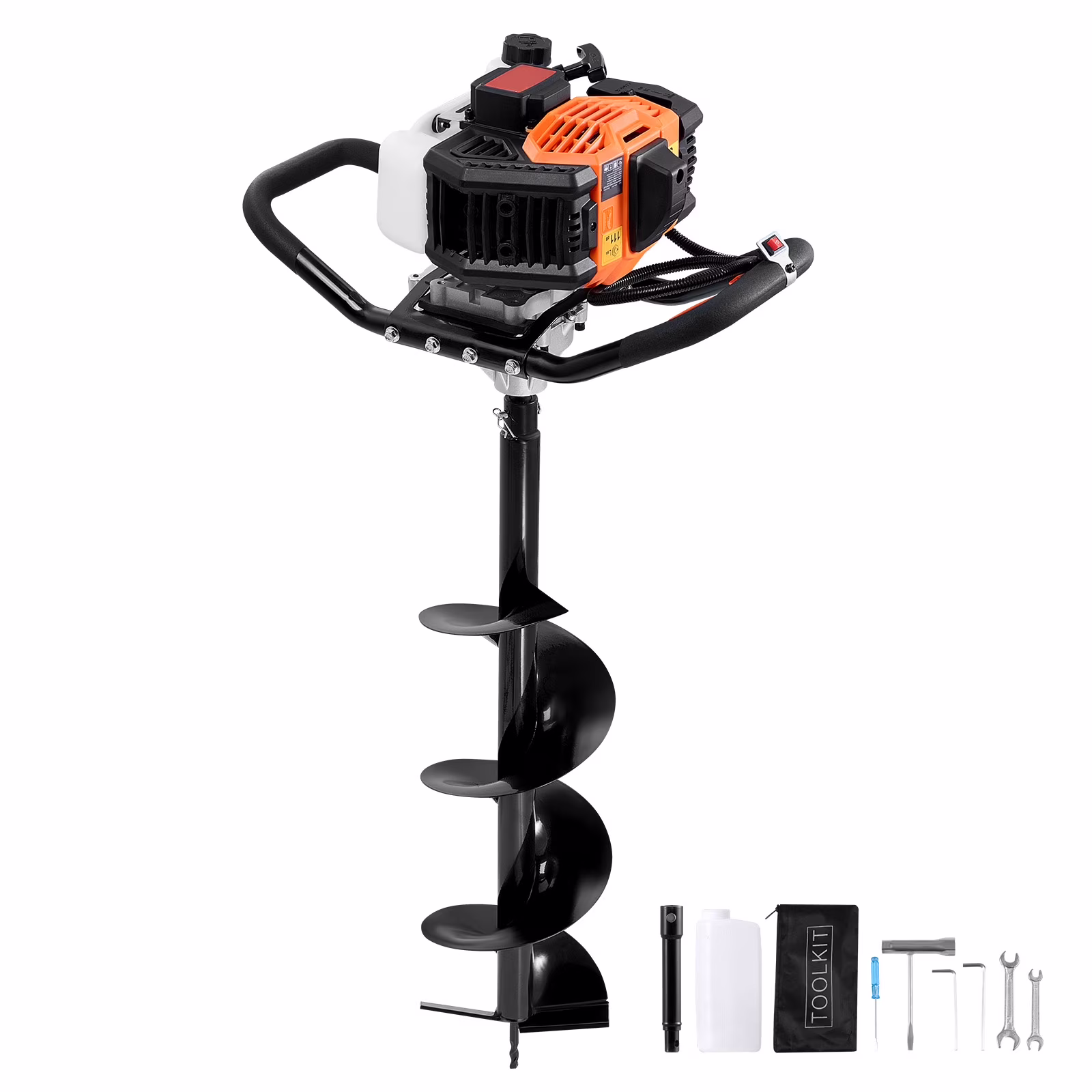 KFFKFF Gas Earth Auger, 52CC 1450W, includes 8�� Drill Bit & Extension Rod, Ideal for Garden, Farmland Fence Installation, Orange & Black