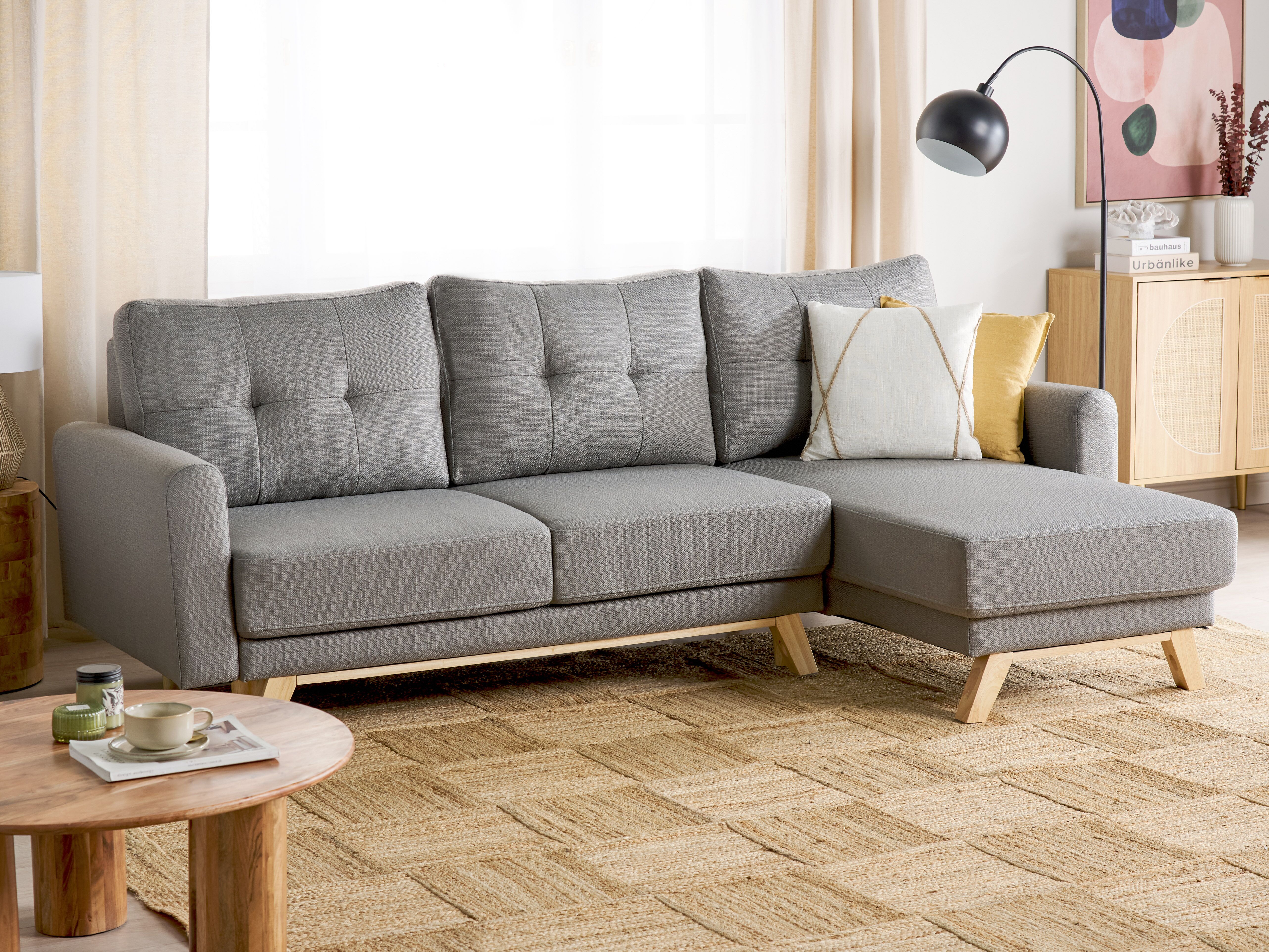 Sofa Bed 3 Seater SIRO Fabric Grey with Storage Left Hand