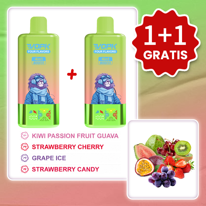 Kiwi marakuja i gujawa + Truskawka i wiśnia + Lodowe winogrono + Truskawkowy cukierek💥Promocja 1+1 GRATIS! VOPK 80 000 puffów