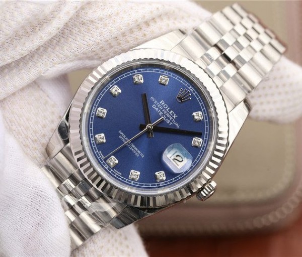 Replica Rolex DateJust 41mm 126334 Fluted Bezel Blue Dial Diamonds Markers Bracelet A3235 - Elite Watch Atelier