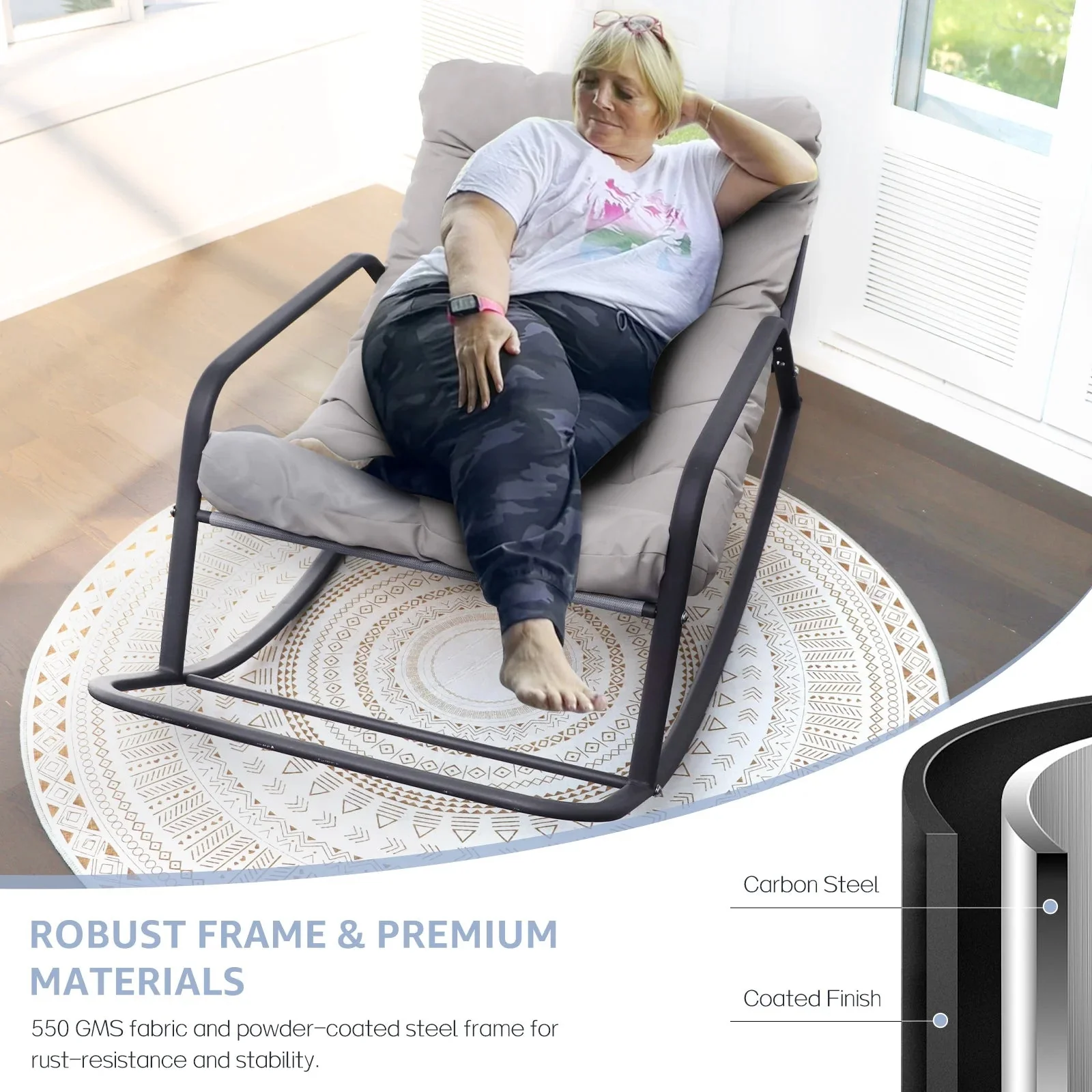 RADIATA Oversized Wicker Papasan Rocking Recliner With Footrest, 450 lbs, Beige - Image 12 RADIATA Oversized Wicker Papasan Rocking Recliner With Footrest, 450 lbs, Beige - Image 12
