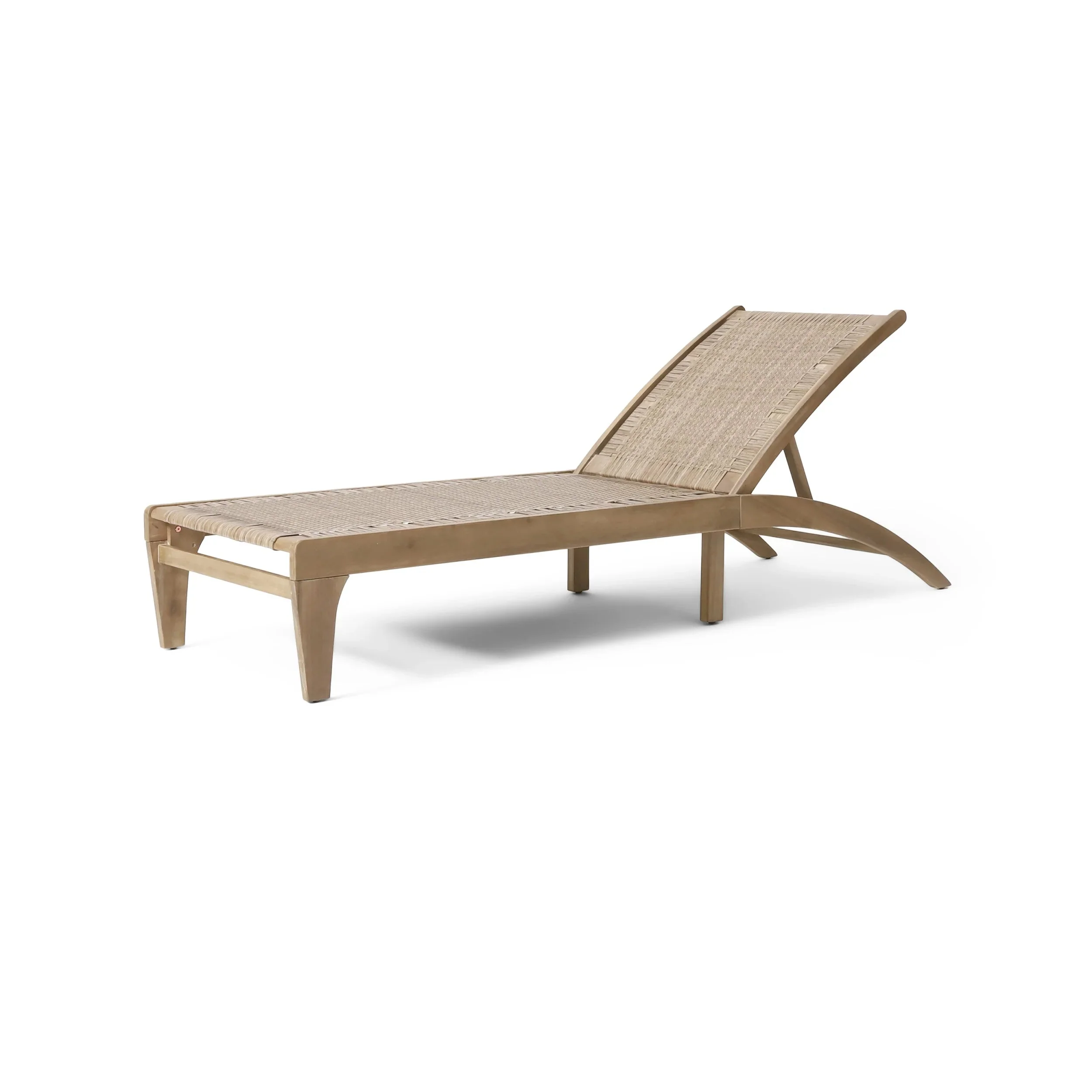 Outdoor Chaise Lounge, Single, Acacia Wood and Faux Rattan, Light Brown and Light Multibrown, 77.00 x 25.50 x 33.00 Inches - Shane - Image 3 Outdoor Chaise Lounge, Single, Acacia Wood and Faux Rattan, Light Brown and Light Multibrown, 77.00 x 25.50 x 33.00 Inches - Shane - Image 3