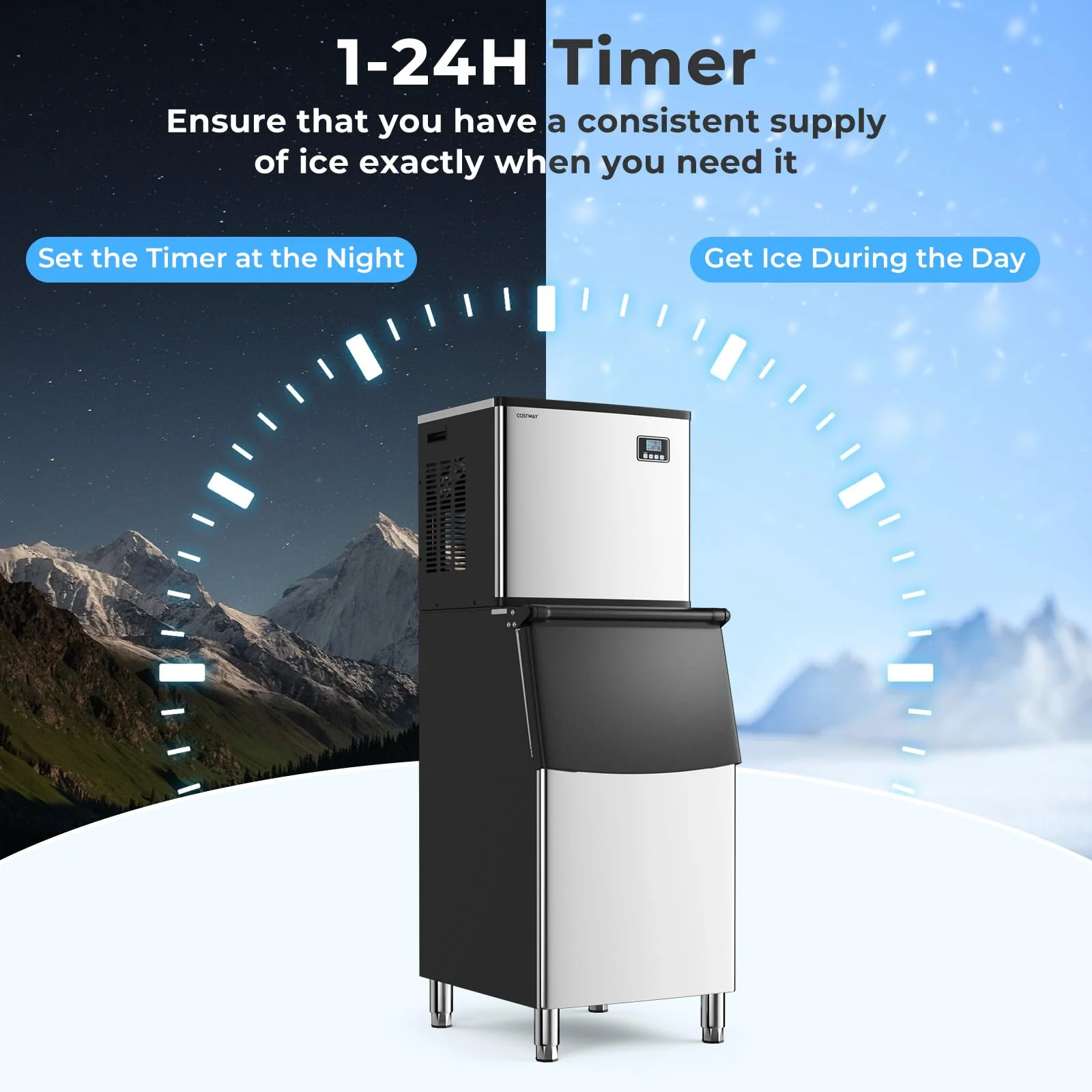 Eletriclife Commercial Ice Maker Machine 418 LBS/24H with 200 LBS Storage Bin
