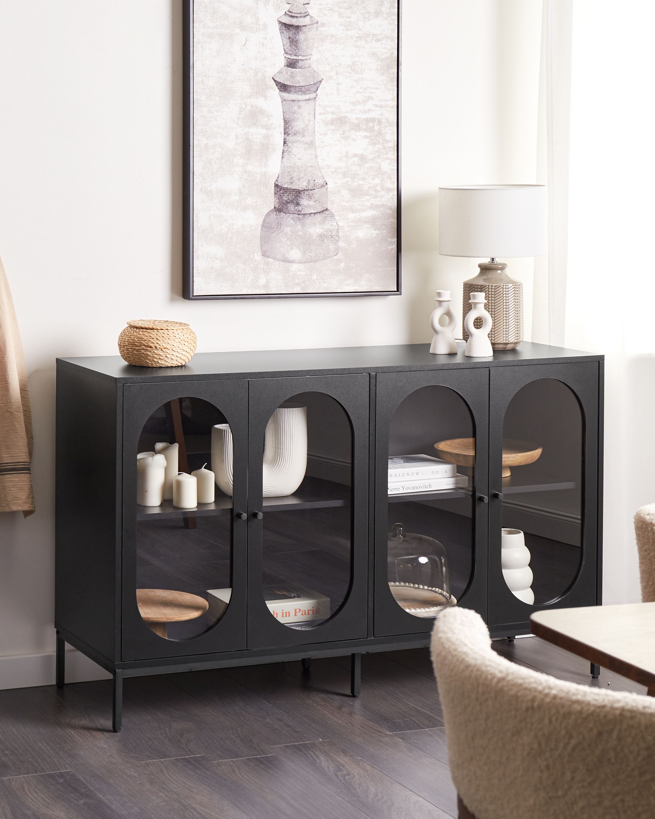 Glass Display Sideboard LANGFORD 137 cm Black