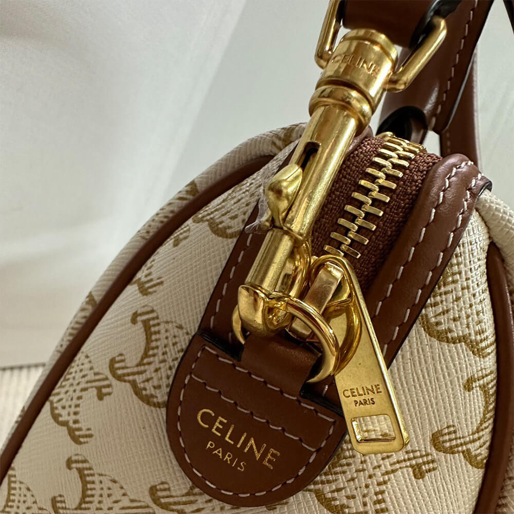 Celine Small Boston Bag in Triomphe Canvas and Calfskin1:1High-quality replica