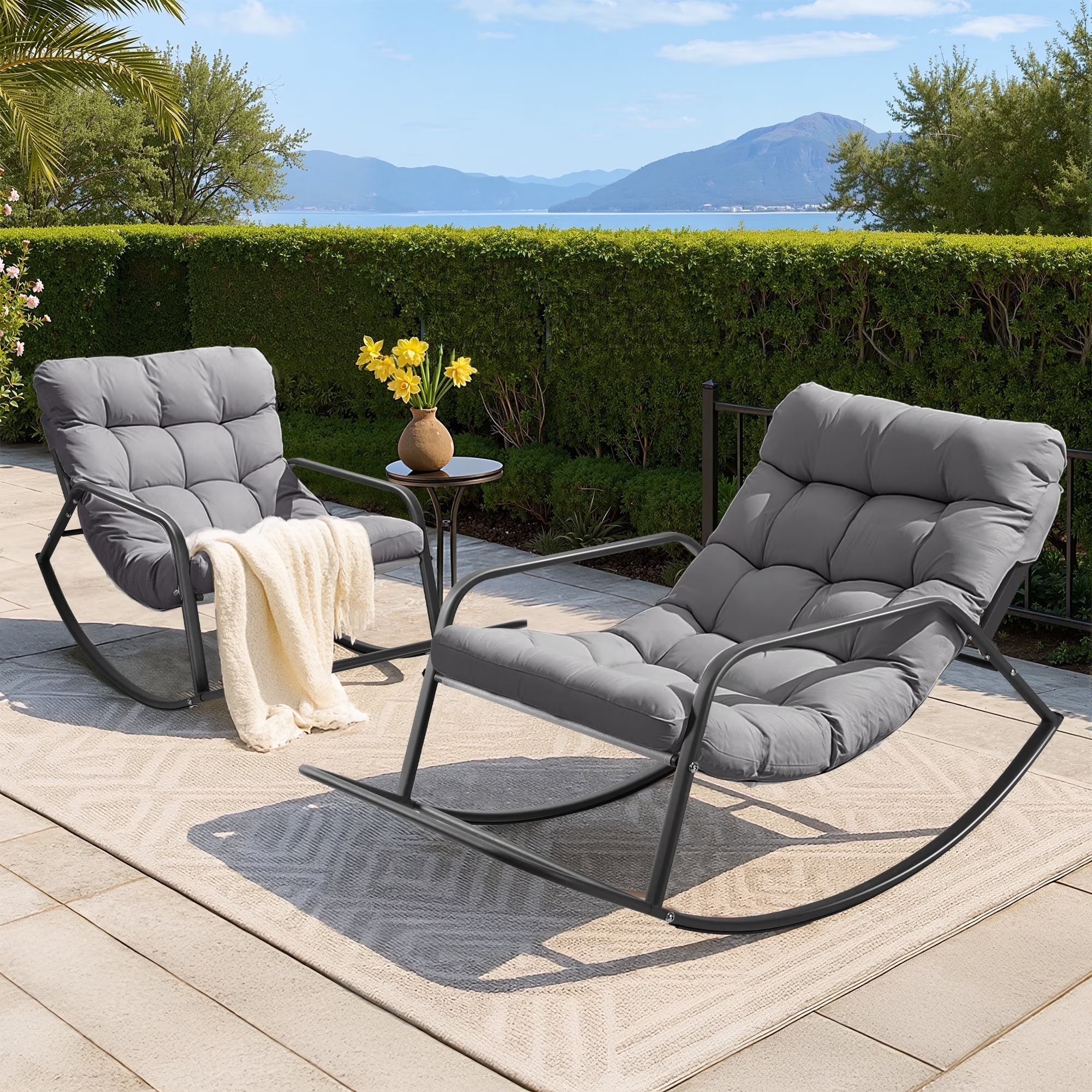 RADIATA Oversized Wicker Papasan Rocking Recliner With Footrest, 450 lbs, Beige - Image 2 RADIATA Oversized Wicker Papasan Rocking Recliner With Footrest, 450 lbs, Beige - Image 2