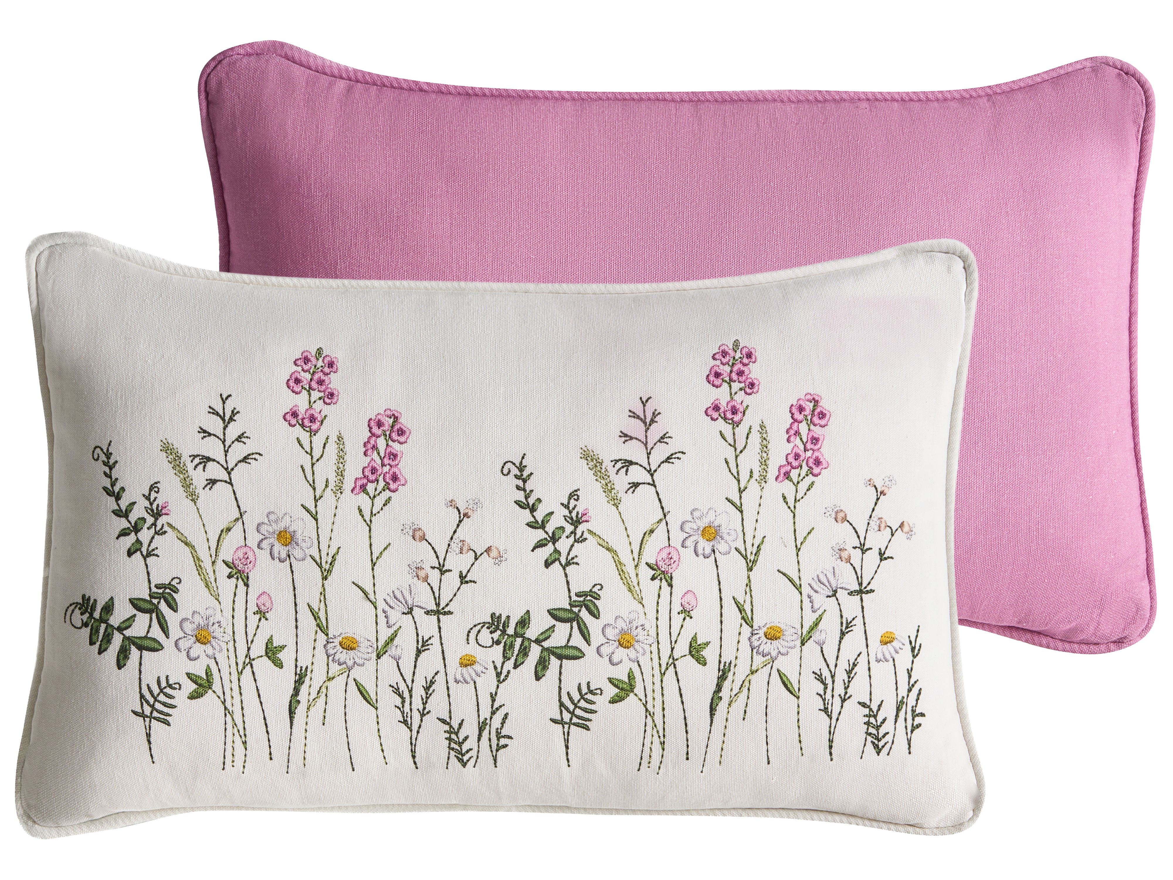 Set of 2 Decorative Cushions MADHUCA Cotton 30 x 50 cm White Floral Pattern