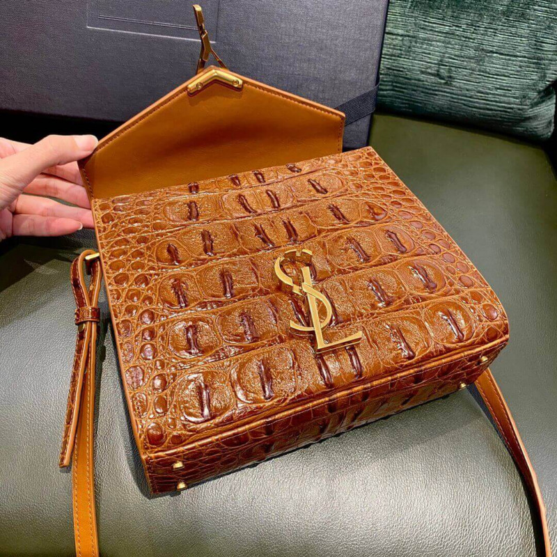 Replica Ysl Saint Laurent Cassandra Mini Top Handle Bag In Caiman Embossed Leather 602716 Brown1:1High-quality replica