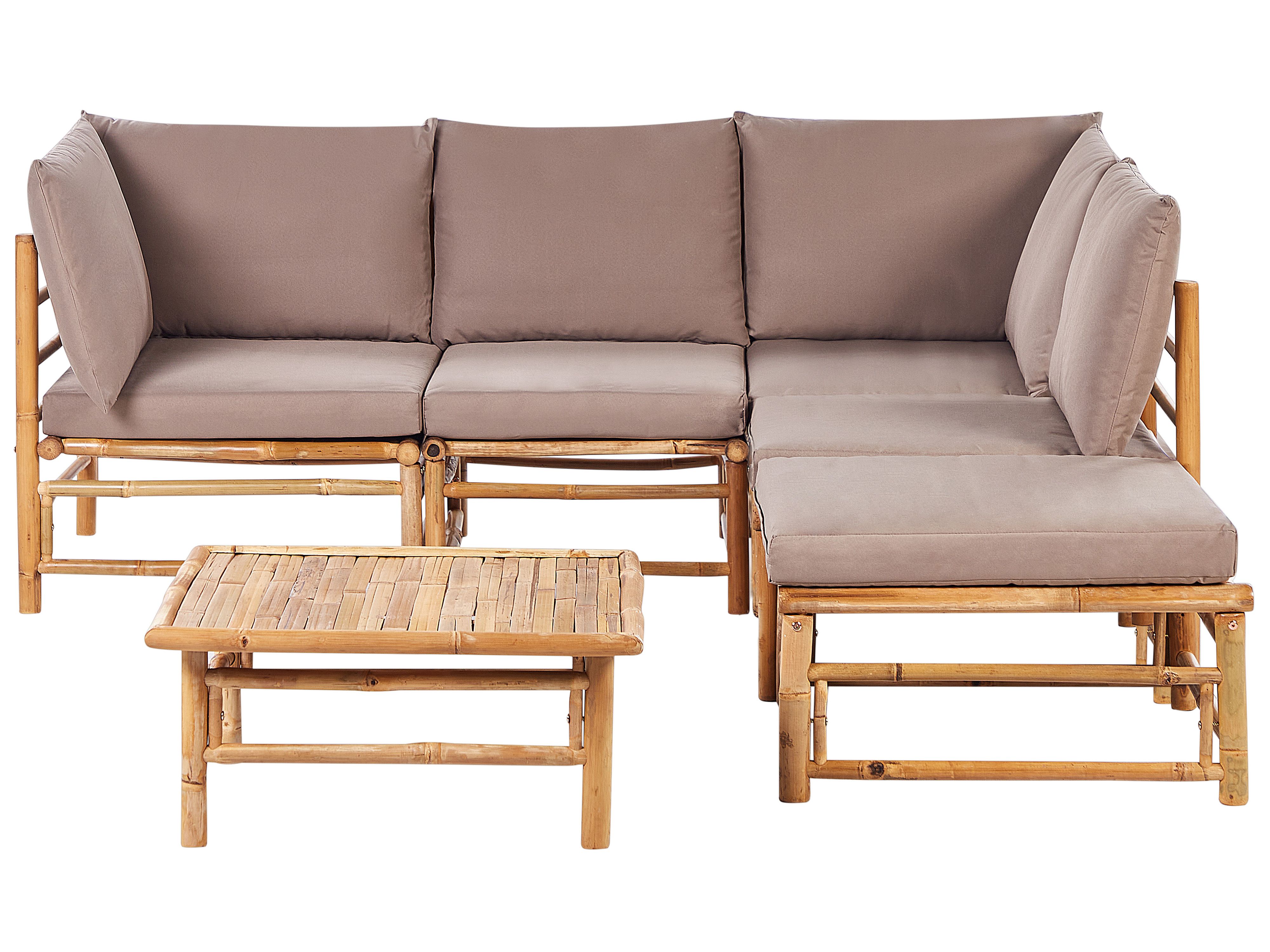 Garden Corner Sofa with Table 5 Seater CERRETO Left Hand Bamboo Taupe