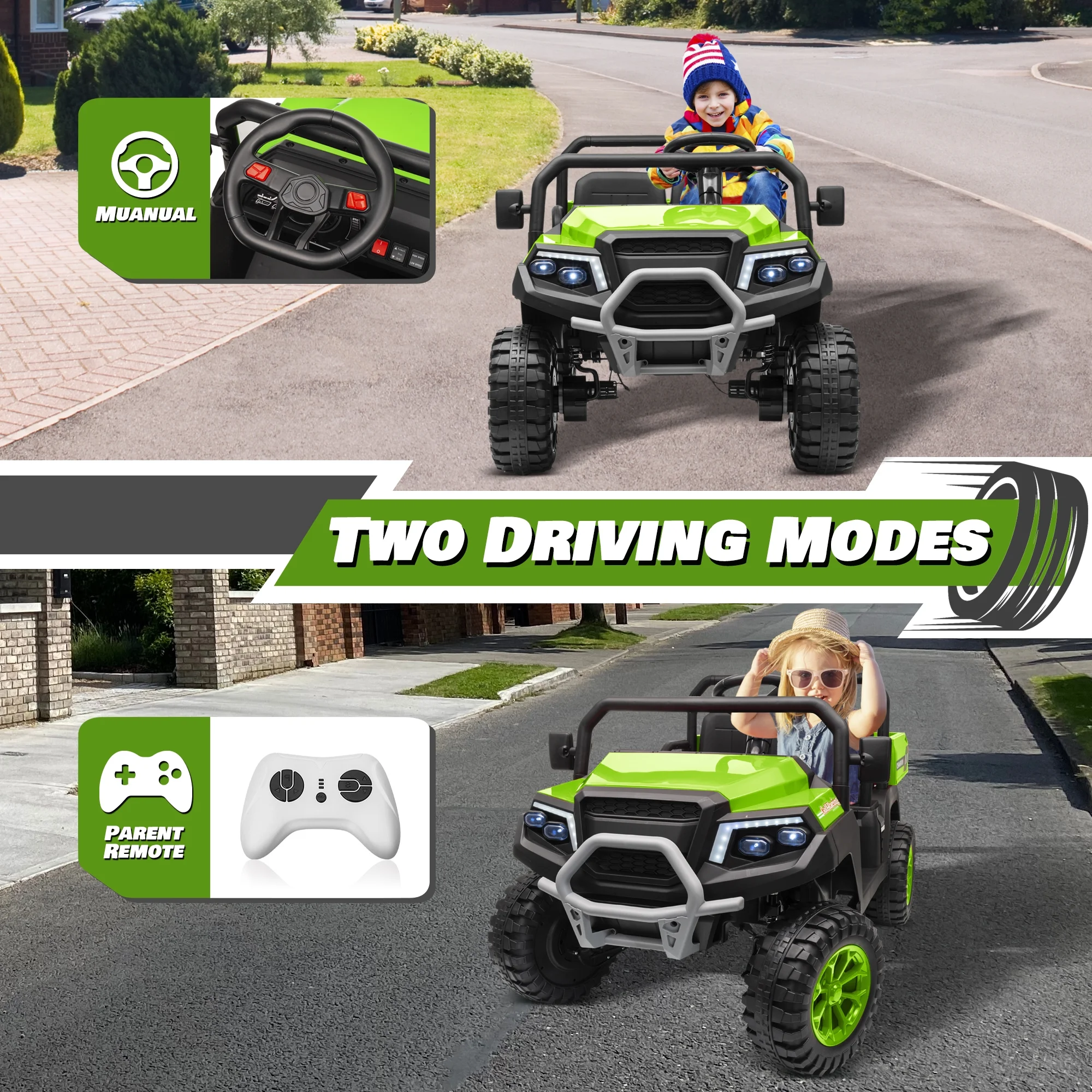 Joyracer 4WD 24 Volt Ride on Toys UTV with 2 Seater & Remote Control, Kids Electric Golf Cart w/ 4x200W Power Motors, Tiltable Trailer & Shovel, 4 Wheels Spring Suspension, Bluetooth USB Music, Black - Image 15