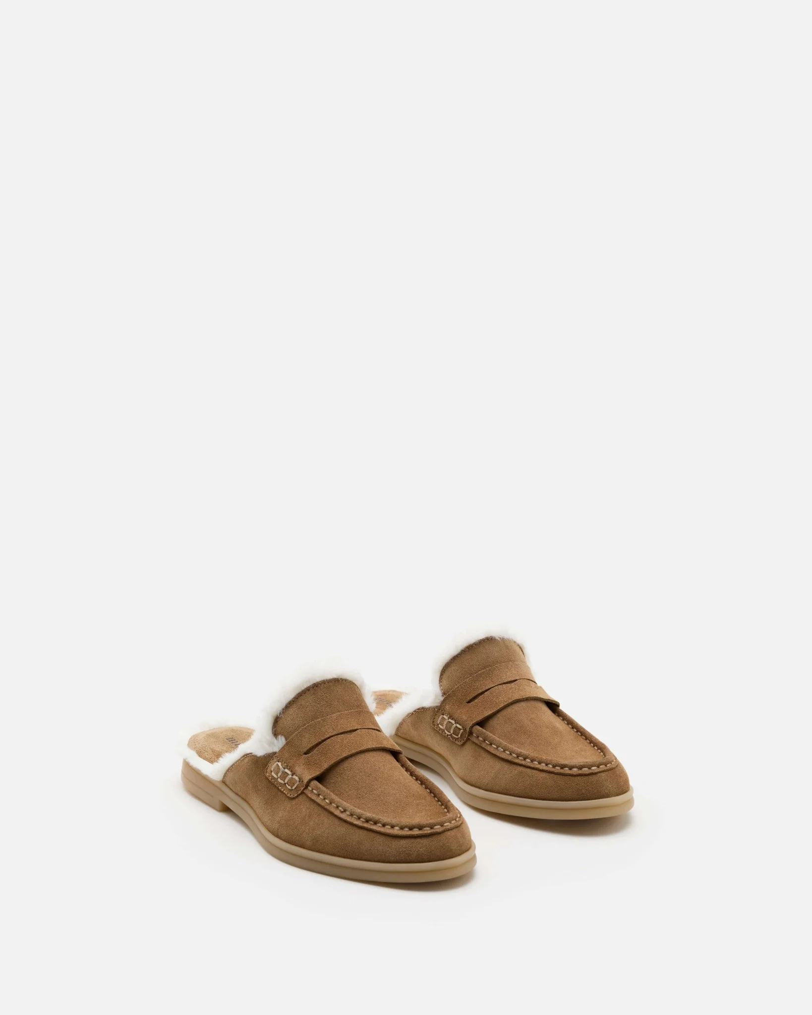 MULES CLEO/VEL - En cuir velours fausses fourrures sable