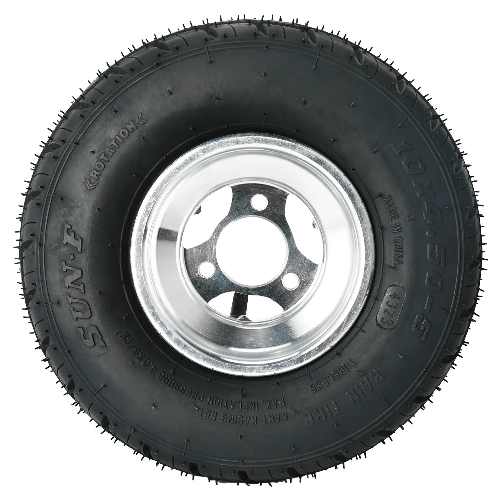 Set 4 Go Kart Tires and Rims, 10x4.50-5 Front Tubeless Tires Rims, 11x7.10-5 Rear Tires Rims, Go Cart Wheels and Tires Fit Bolt Pattern 58 mm with 3 Holes Drift Trike, Buggy Lawn Mower - Image 5