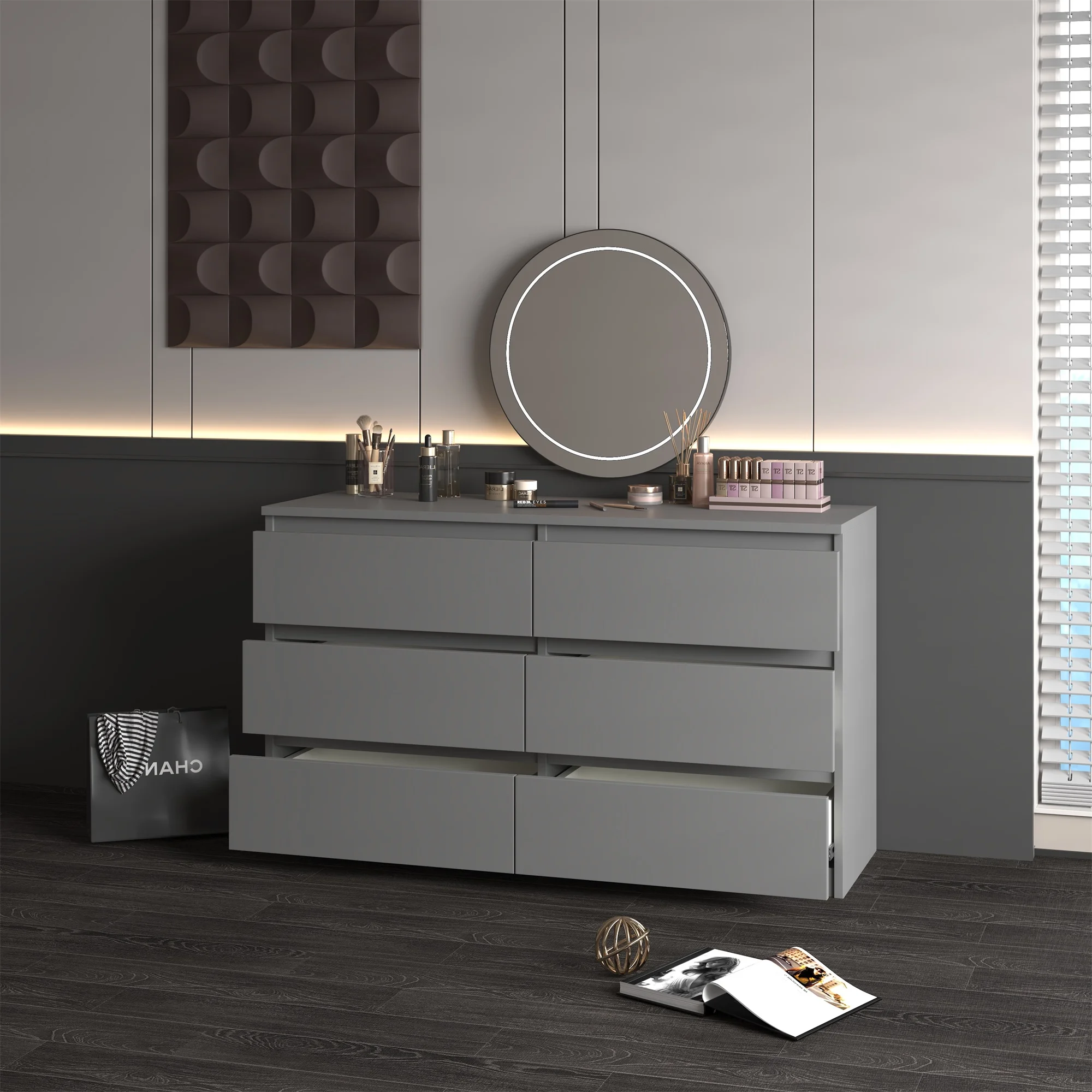 Kadyn White Chest of Drawer, 6 Double Drawer Dresser for Bedroom, Modern Storage Cabinet for Living Room, Dresser - Image 126