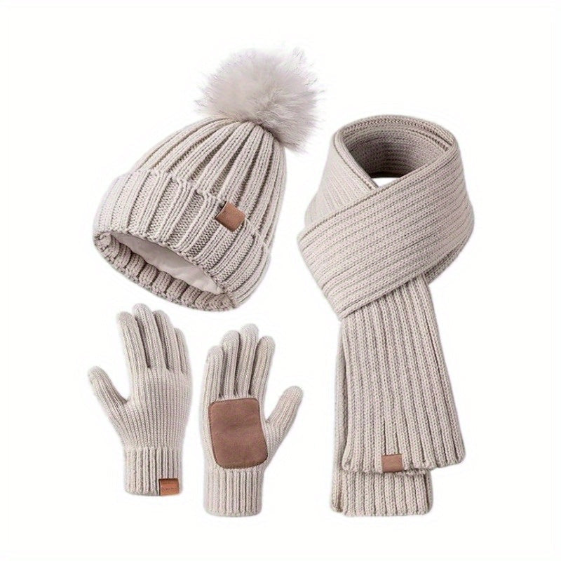 3-in-1 Winteraccessoireset met Gebreide Muts, Sjaal en Touchscreen Handschoenen – Unisex en Warm